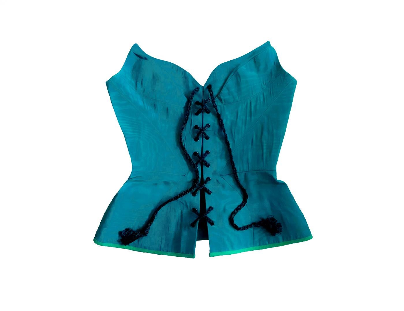 Gray Thierry Mugler Silk Corset Dramatic Sculptural Bustier Top For Sale