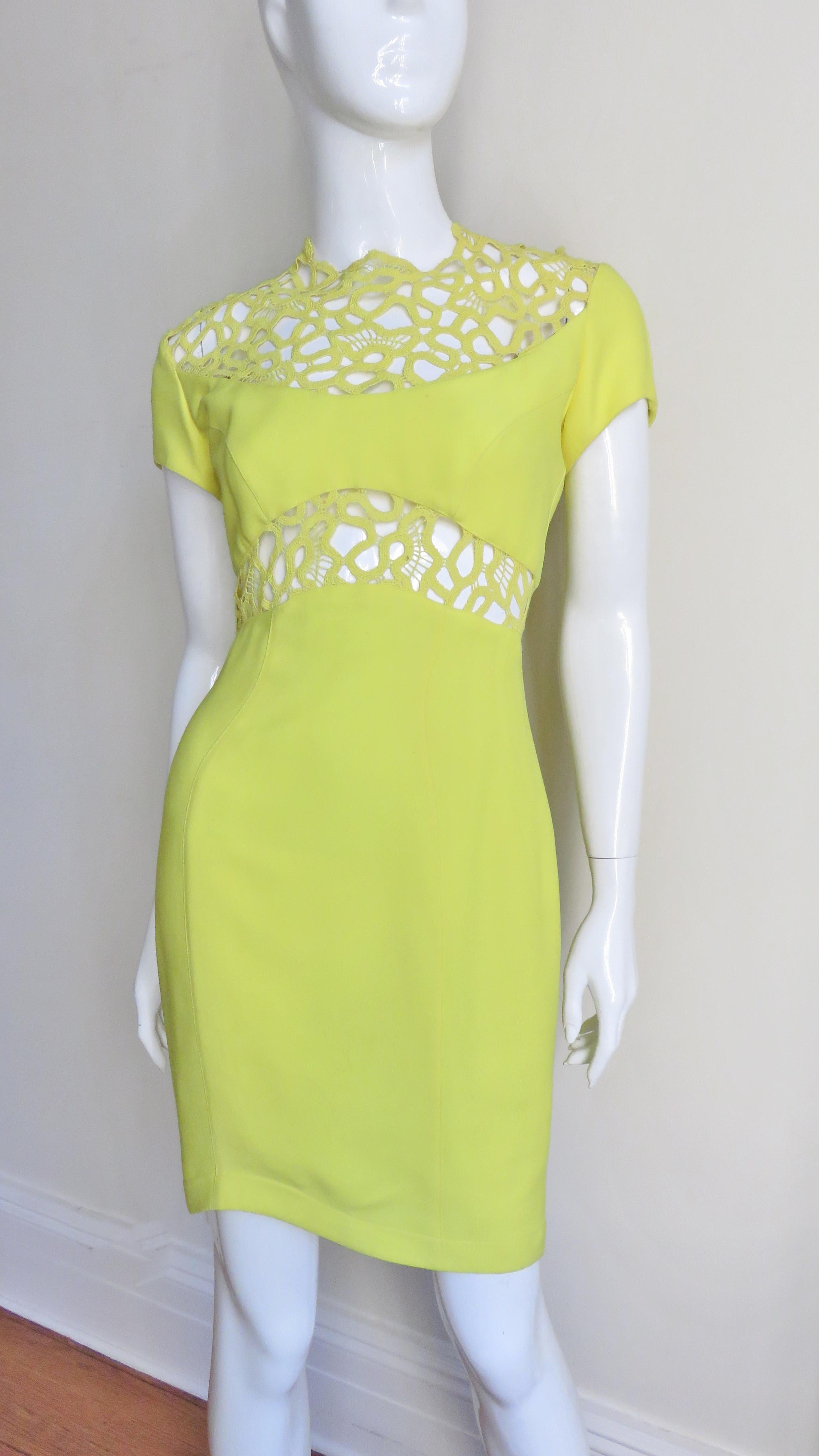 Green Thierry Mugler Silk Dress with Cut outs For Sale