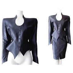 Thierry Mugler Silk Vintage Dramatic Skirtsuit Blazer Skirt Iconic Sculputral 