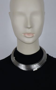 THIERRY MUGLER Silver Tone Bundled Wires Choker Necklace