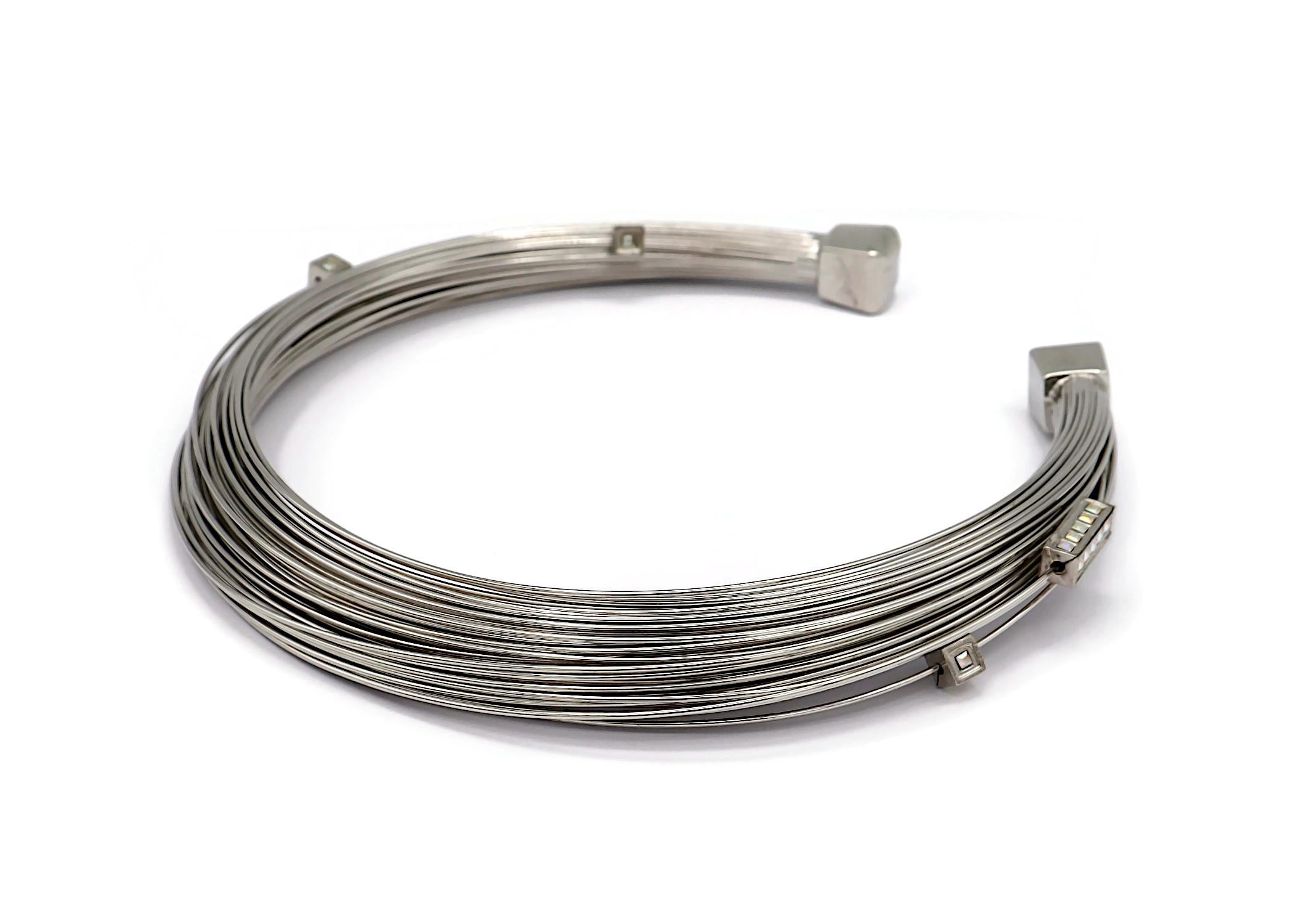 THIERRY MUGLER Silver Tone Bundled Wires Choker Necklace For Sale 2