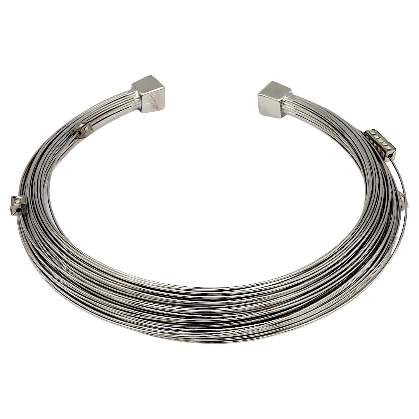 THIERRY MUGLER Silver Tone Bundled Wires Choker Necklace