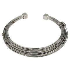 THIERRY MUGLER Silver Tone Bundled Wires Choker Necklace
