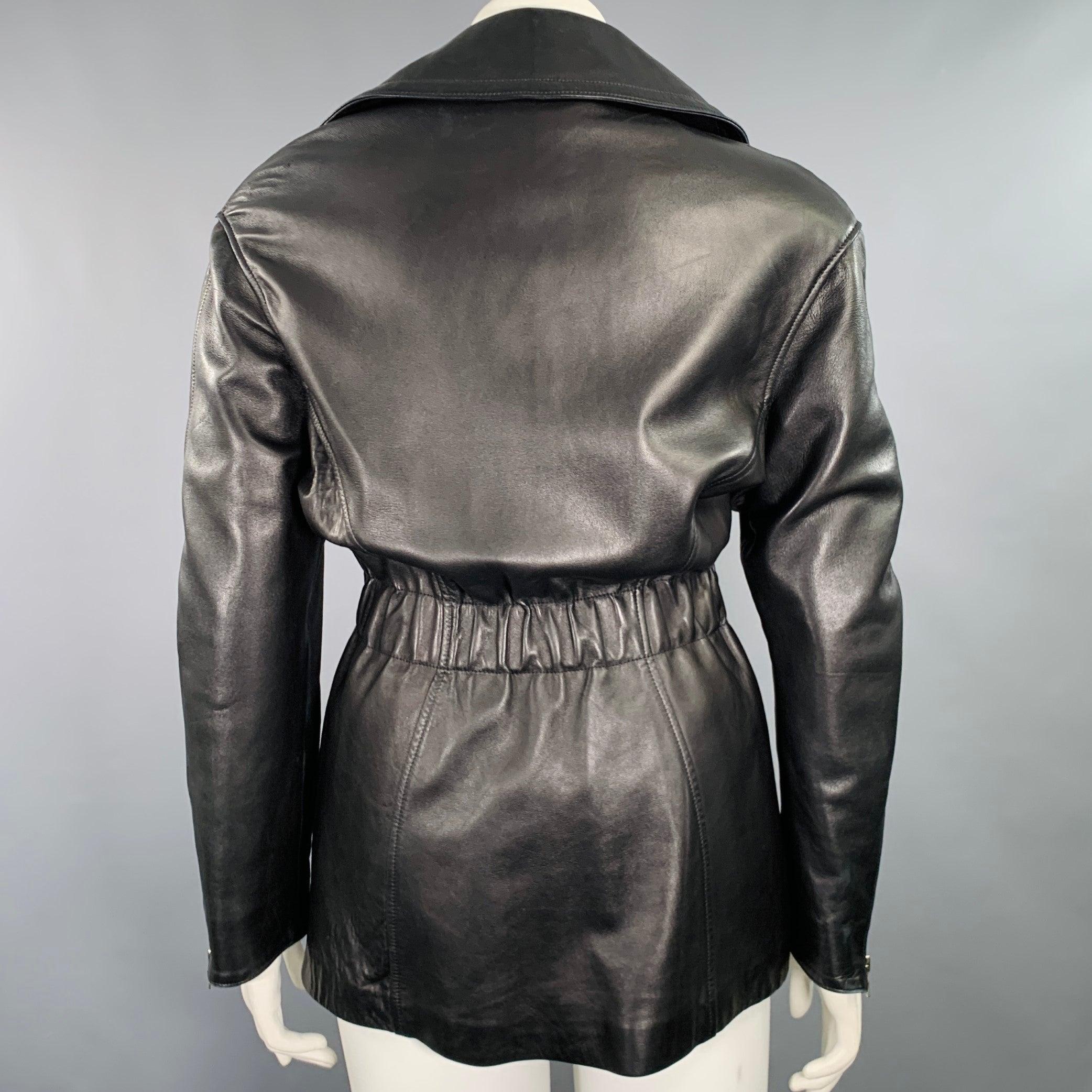 THIERRY MUGLER Size 10 Black Lambskin Leather Zip Up Jacket In Good Condition In San Francisco, CA