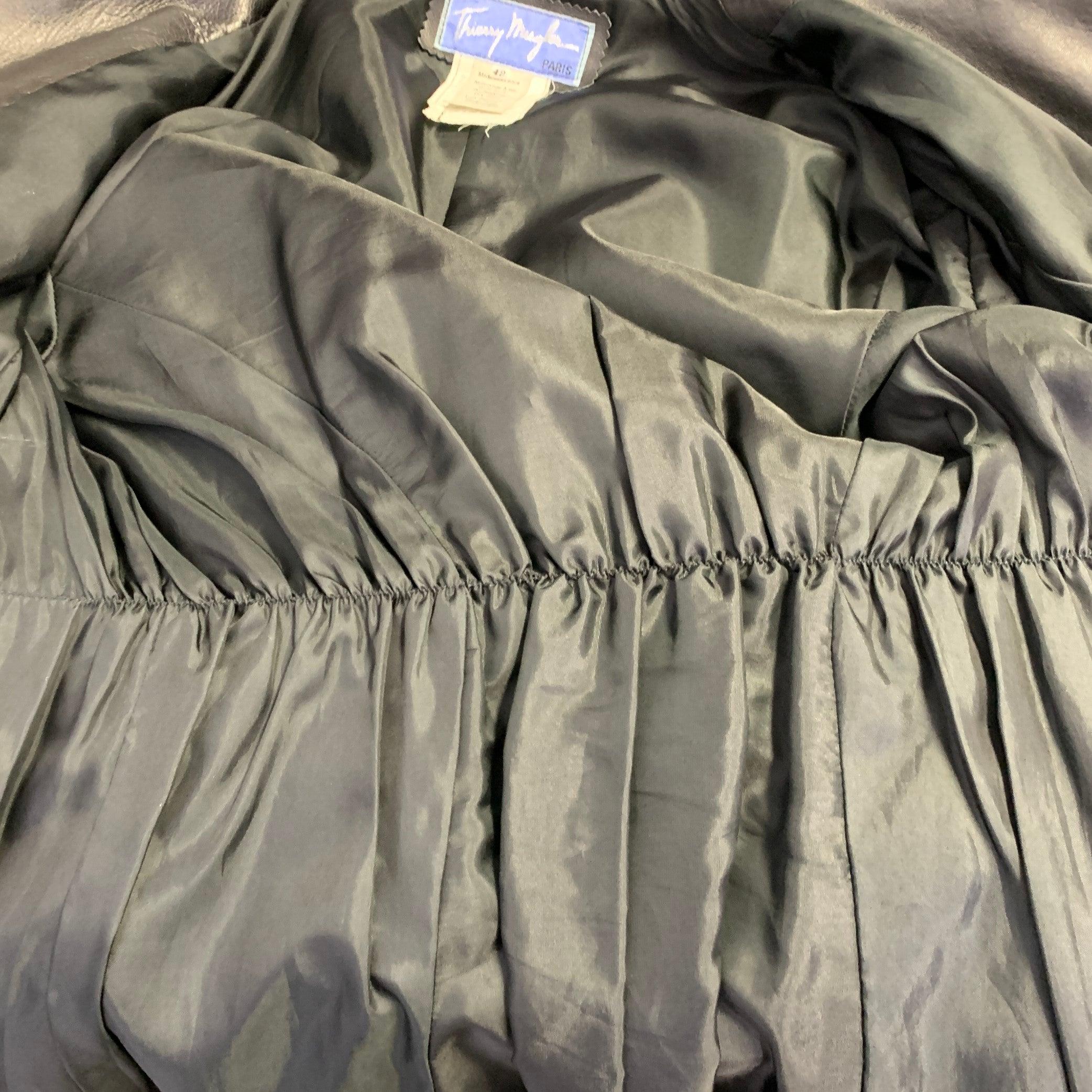 THIERRY MUGLER Size 10 Black Lambskin Leather Zip Up Jacket 1