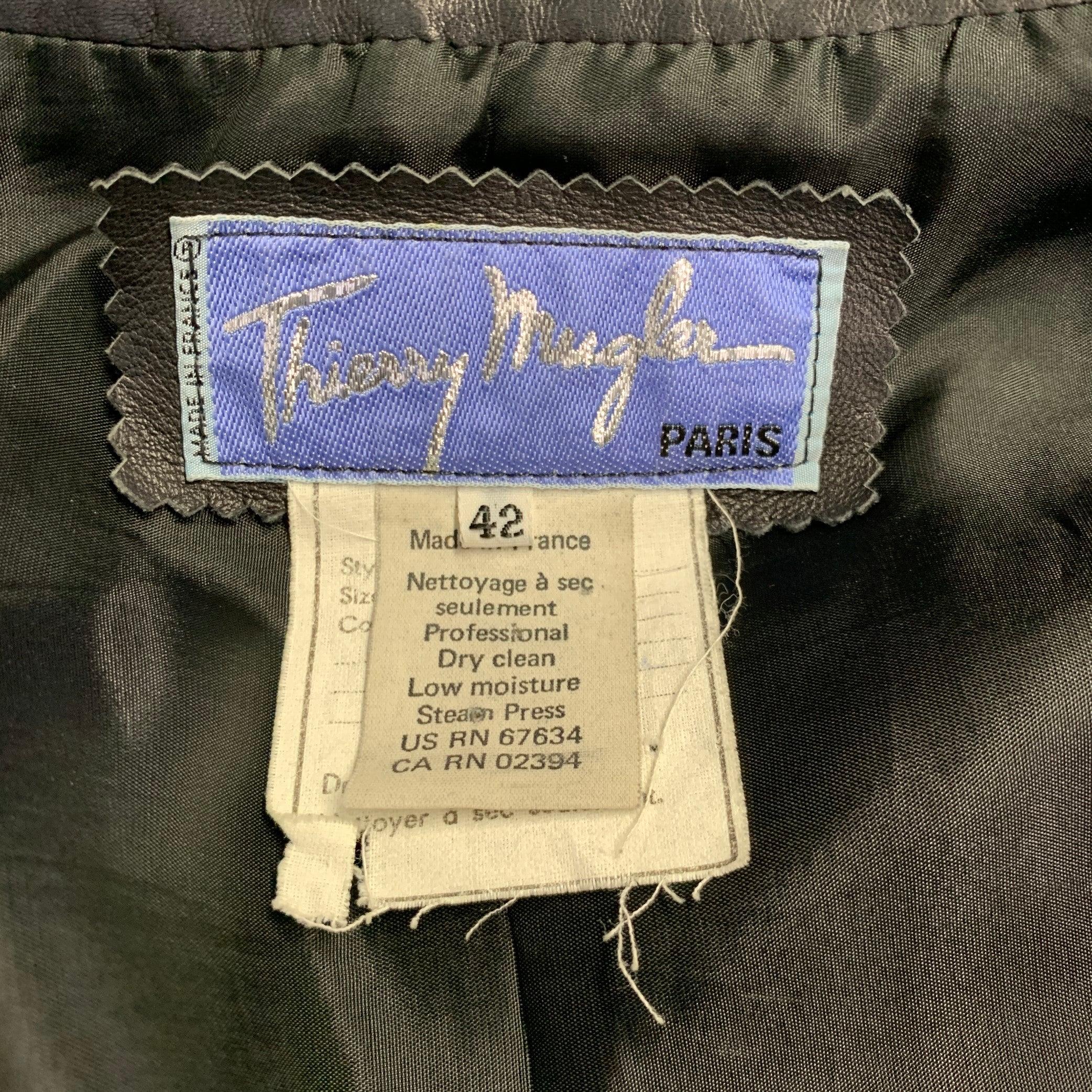THIERRY MUGLER Size 10 Black Lambskin Leather Zip Up Jacket 2