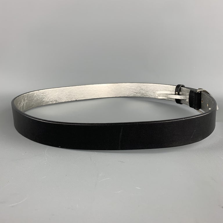 Vintage Thierry Mugler Black Leather Belt Hammered Silver Disc Buckle M THIERRY MUGLER Size 32 Black Leather SIver Tone M BuckleBelt  main image 4