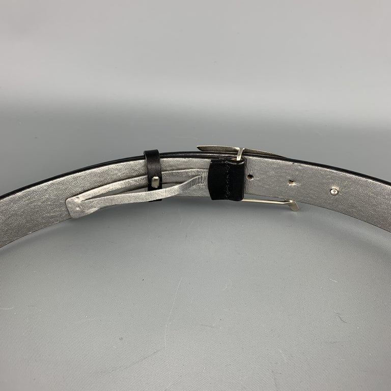 THIERRY MUGLER Size 32 Black Leather SIver Tone M BuckleBelt At 1stDibs
