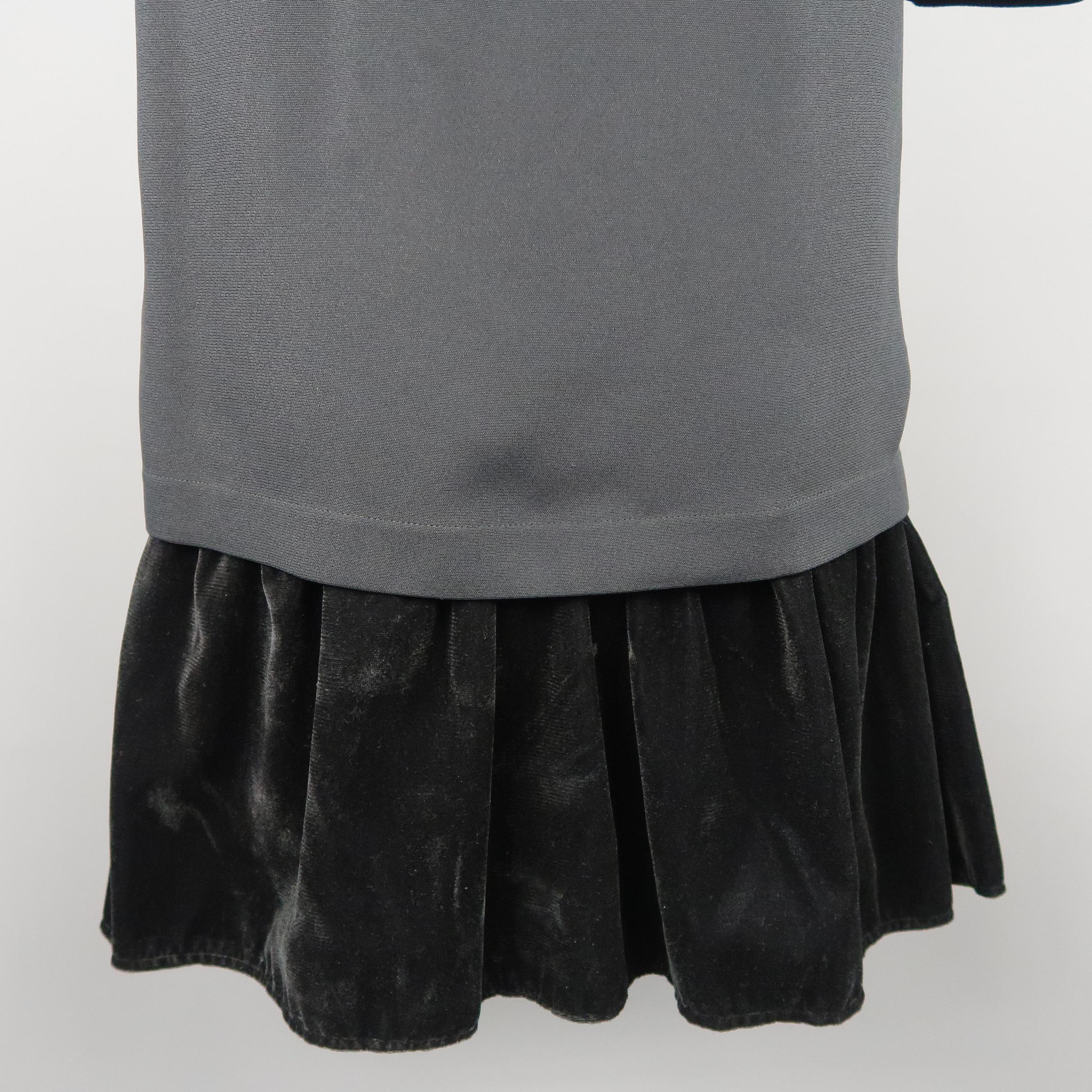 THIERRY MUGLER Size 6 Black Velvet Accent V Neck Long Sleeve Dress 1