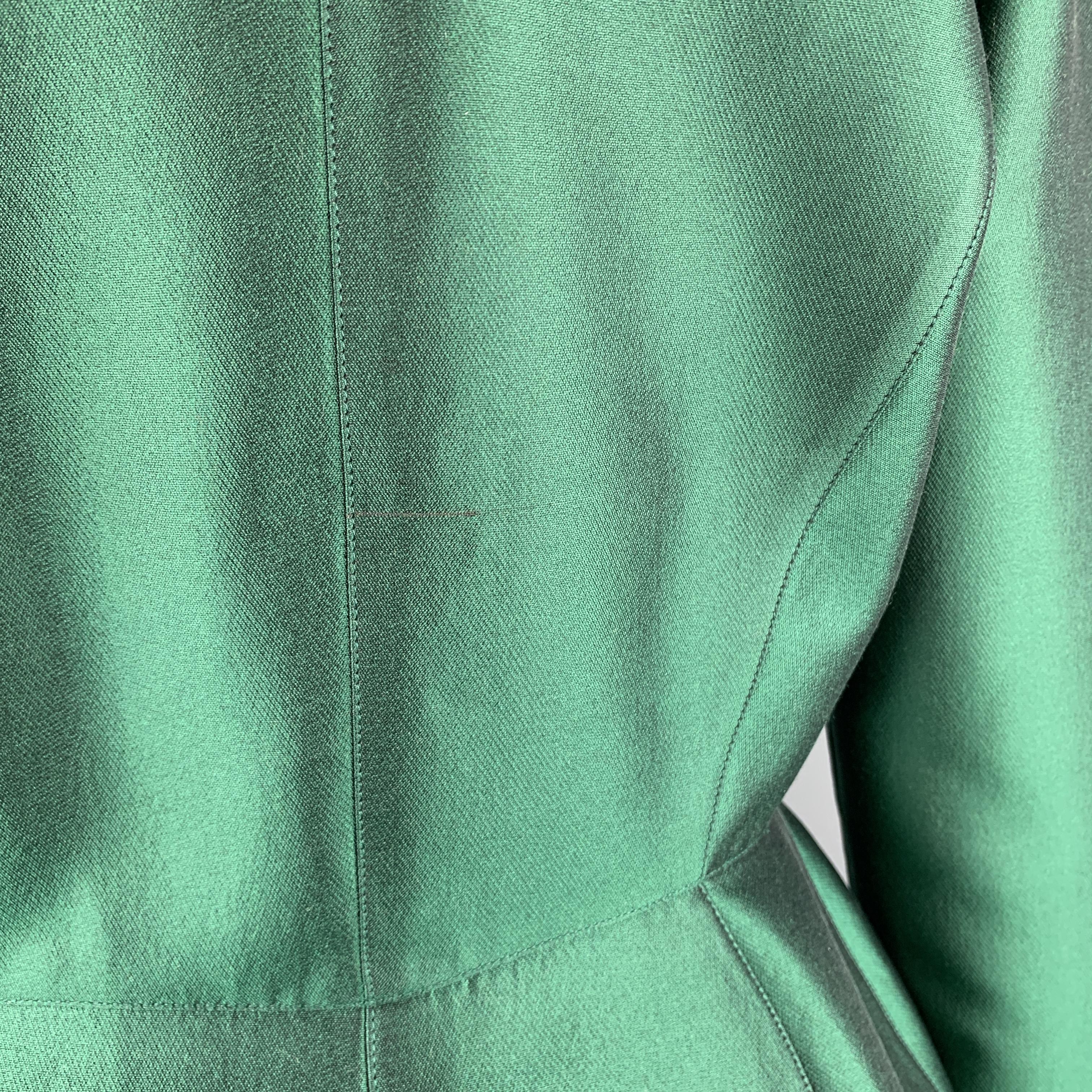 THIERRY MUGLER Size 8 Green Satin Velvet Panel Embellished Peplum Skirt Suit 3