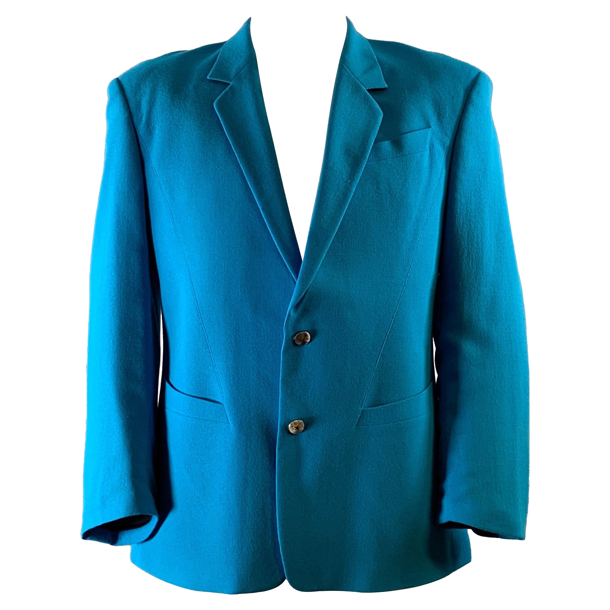 THIERRY MUGLER Size L Aqua Woven Wool Notch Lapel Sport Coat