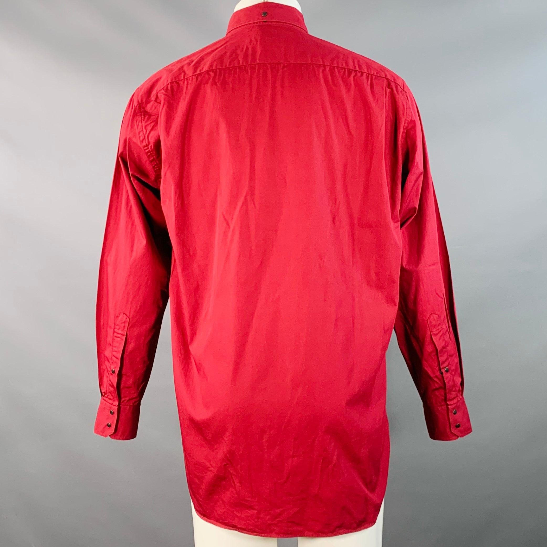 Thierry Mugler Taglia S Camicia in cotone rosso con una tasca e bottoni automatici a maniche lunghe In condizioni buone in vendita a San Francisco, CA