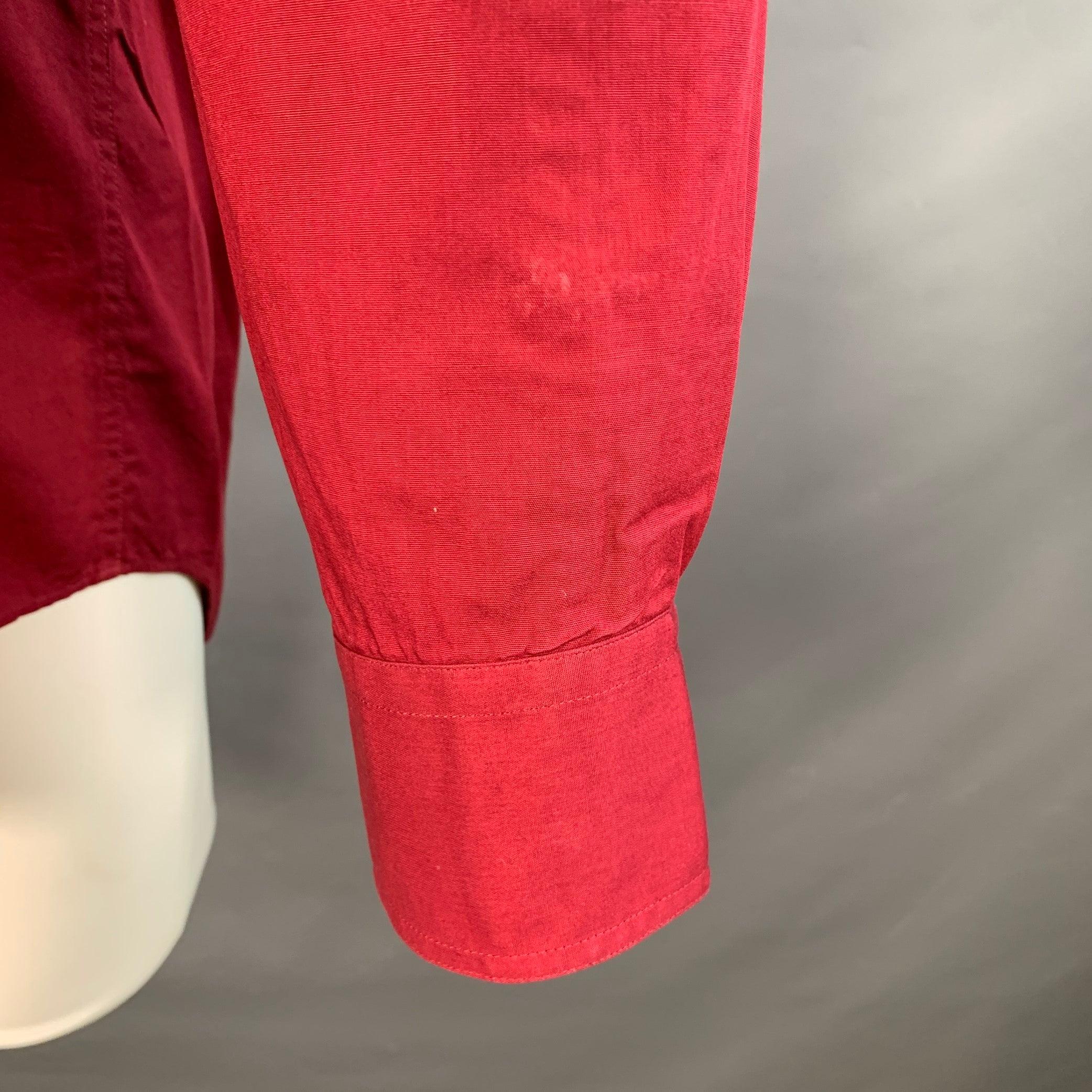 Uomo Thierry Mugler Taglia S Camicia in cotone rosso con una tasca e bottoni automatici a maniche lunghe in vendita