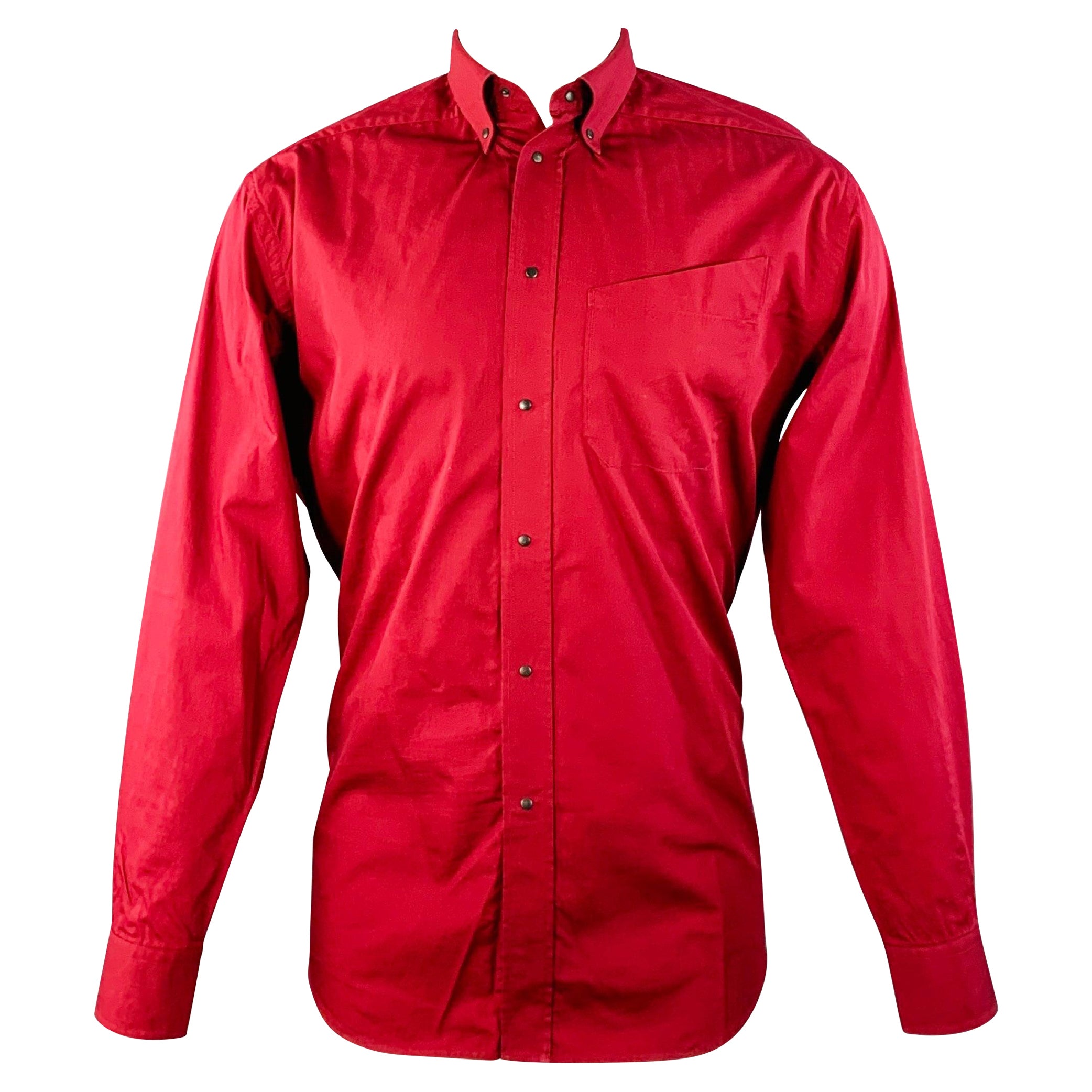 Thierry Mugler Taglia S Camicia in cotone rosso con una tasca e bottoni automatici a maniche lunghe in vendita