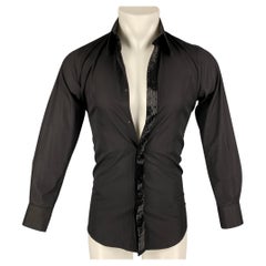 THIERRY MUGLER - Chemise à manches longues en coton noir avec poche cachée, taille XS