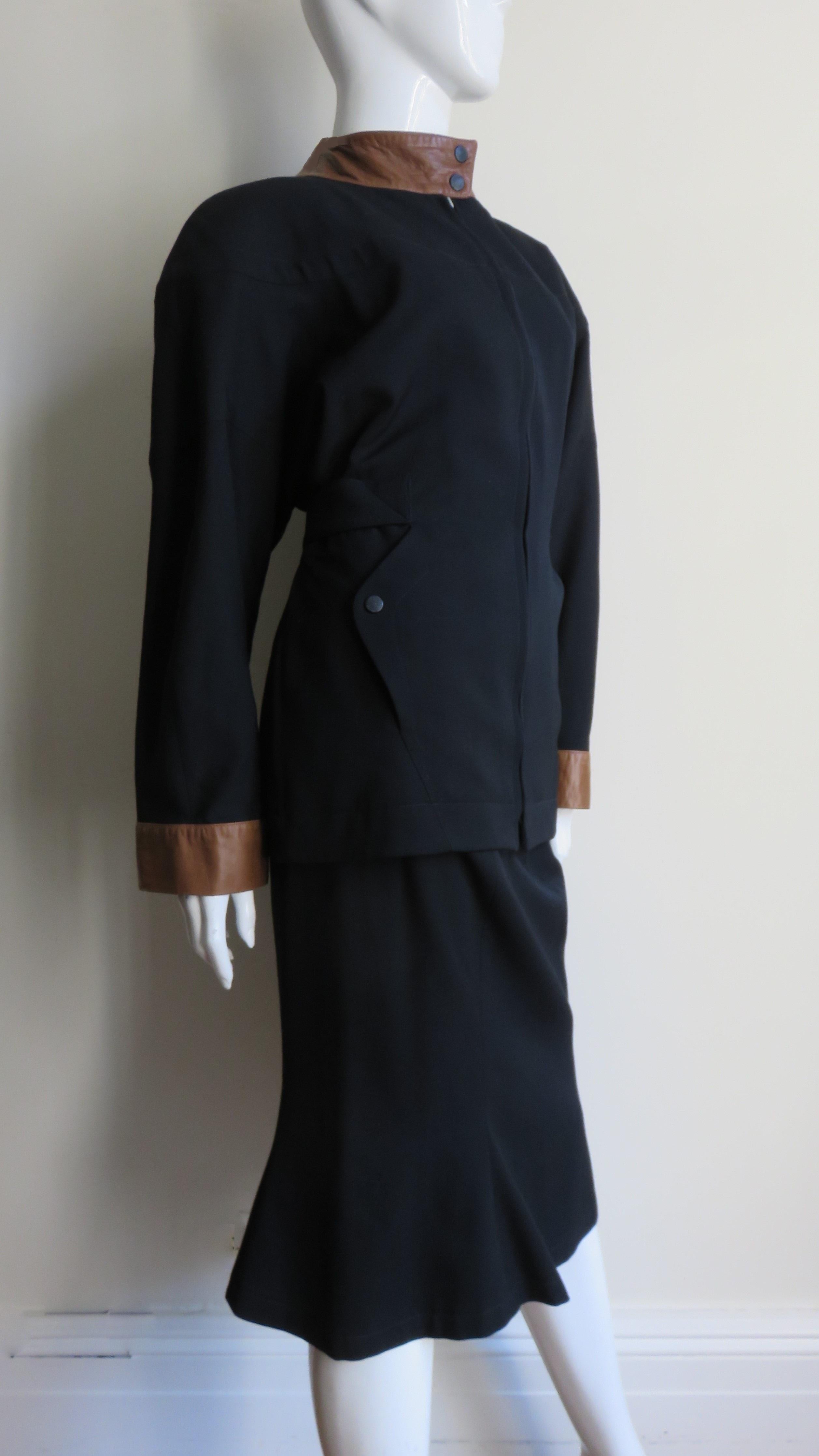 Thierry Mugler Skirt and Jacket Suit with Leather Trim 2