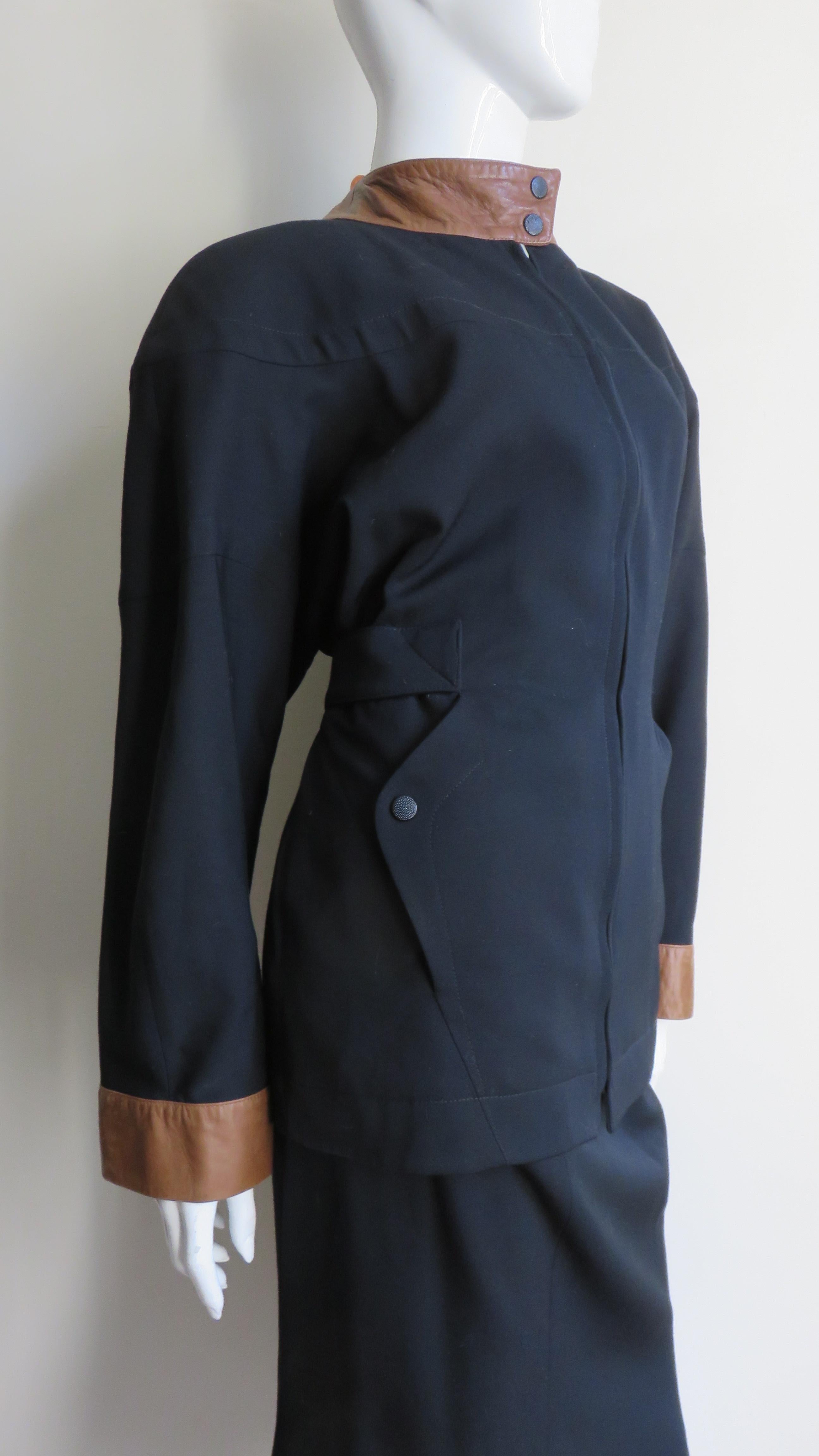 Thierry Mugler Skirt and Jacket Suit with Leather Trim 3