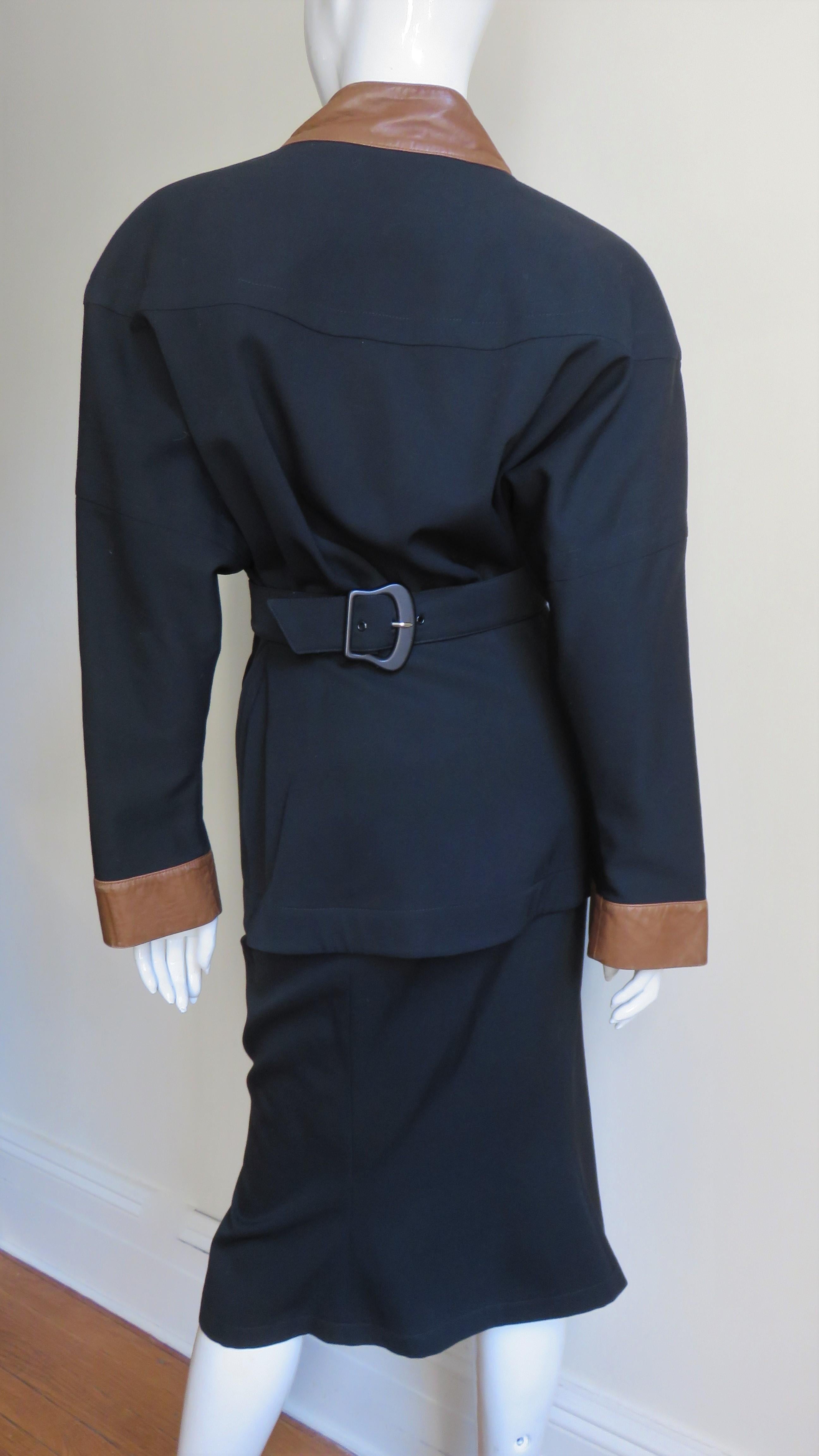 Thierry Mugler Skirt and Jacket Suit with Leather Trim 7