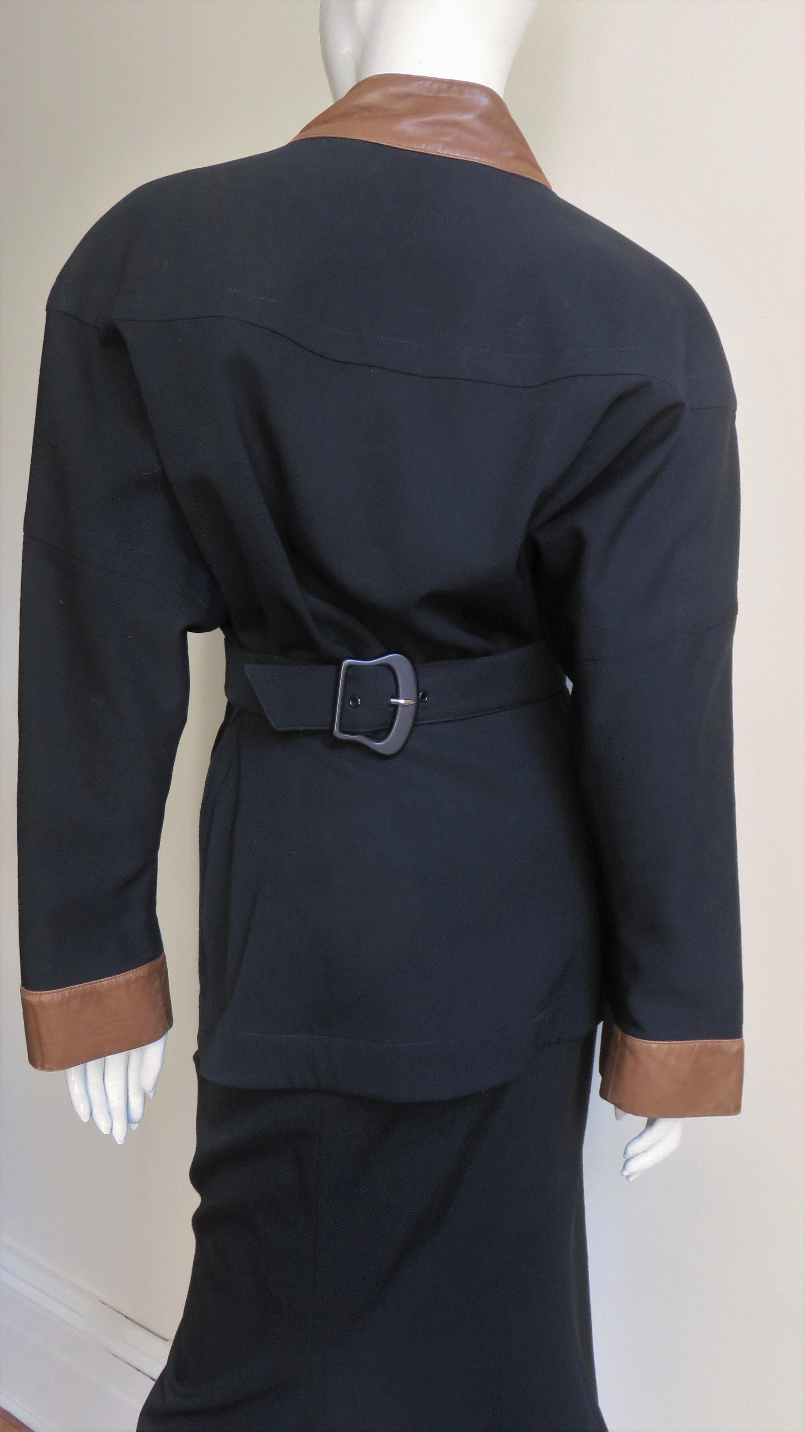 Thierry Mugler Skirt and Jacket Suit with Leather Trim 5