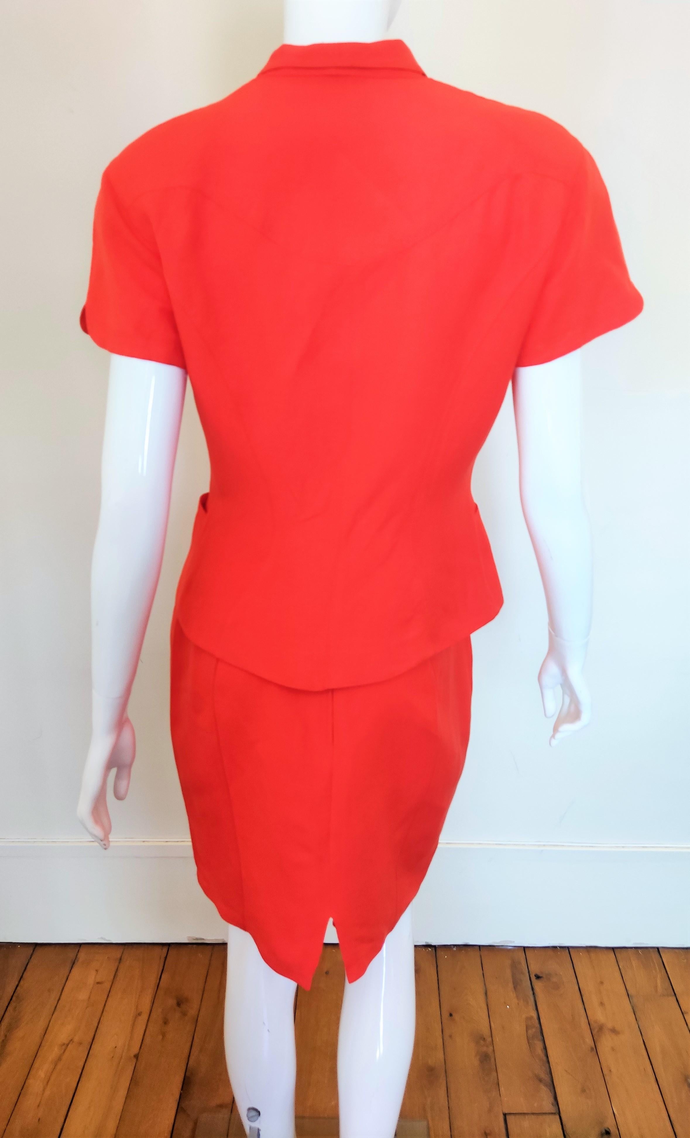 Thierry Mugler Space Future Wasp Waist Red Orange Active Dress Ensemble Suit In Excellent Condition For Sale In PARIS, FR