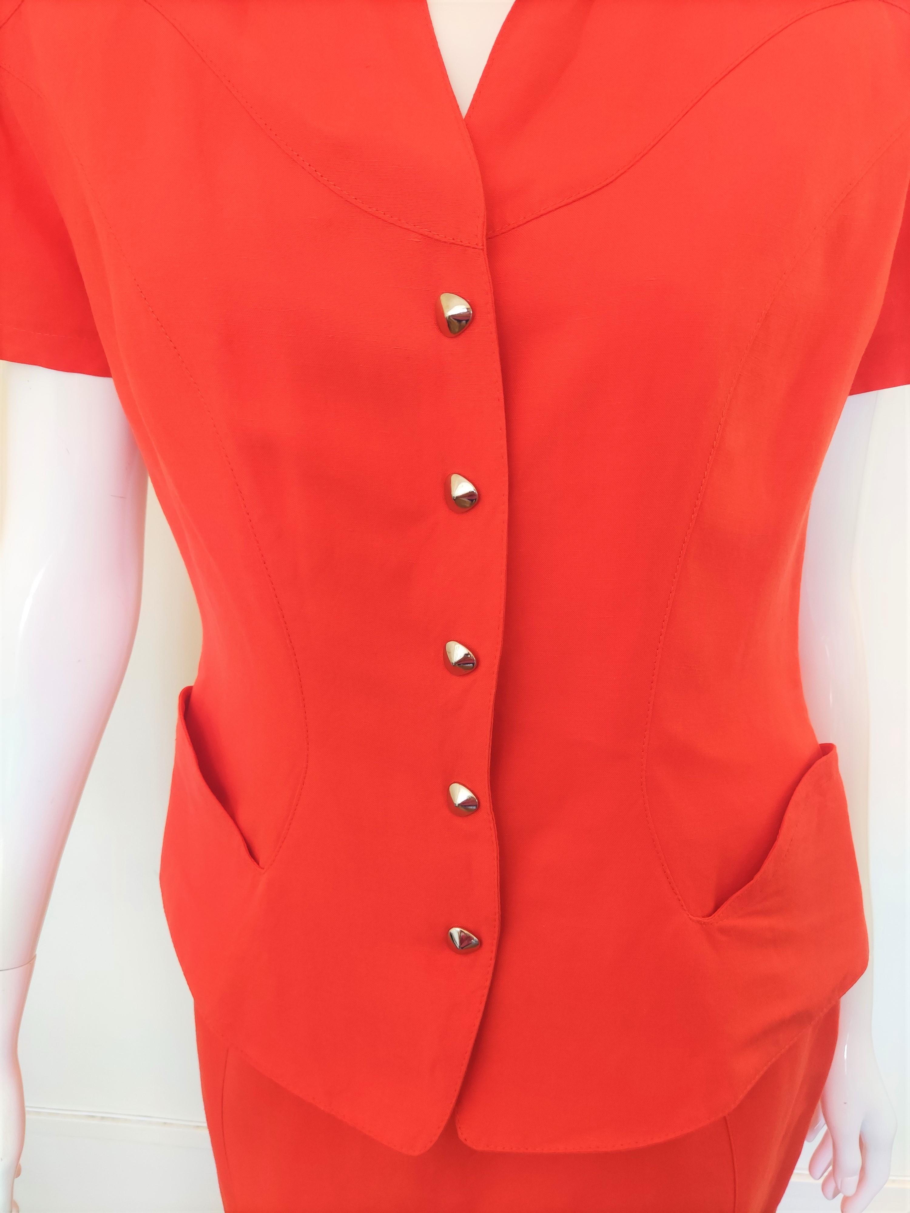 Thierry Mugler Space Future Wasp Ensemble-Anzug mit activer Taille in Rot und Orange Damen im Angebot