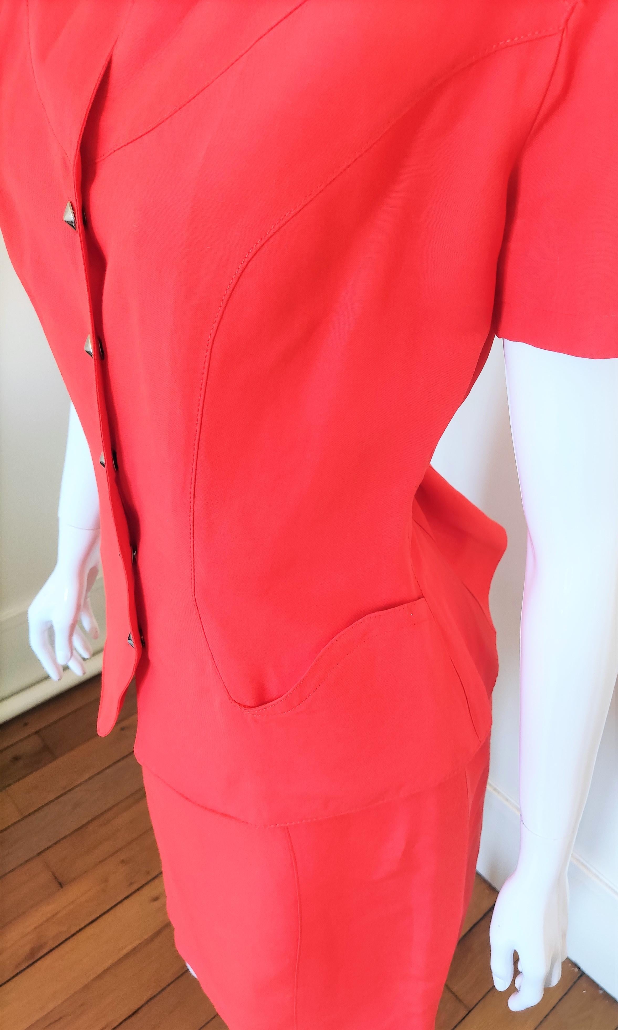 Thierry Mugler Space Future Wasp Waist Red Orange Active Dress Ensemble Suit For Sale 5