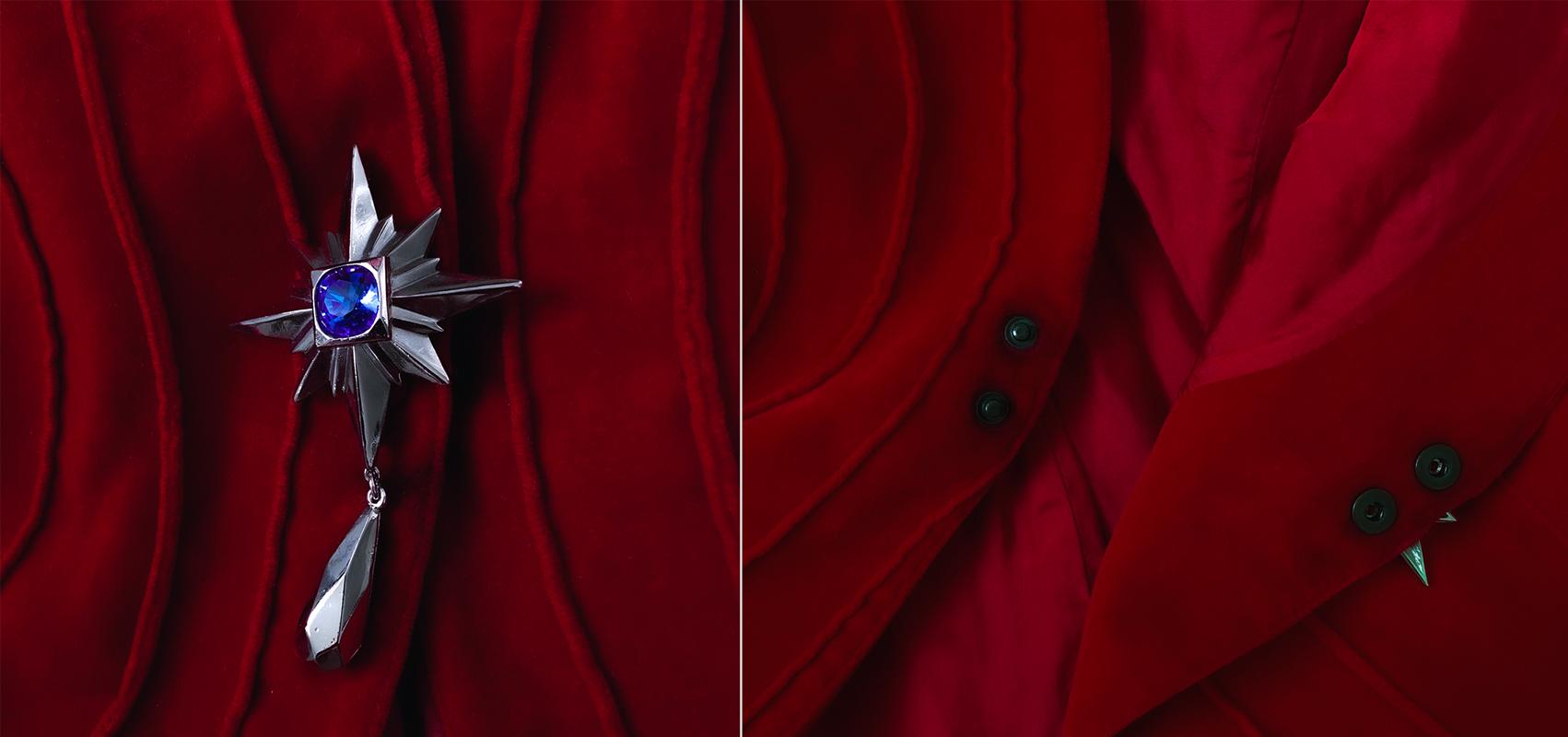 Thierry Mugler Spectacular Red Velvet Crystal Star Gem Blazer Jacket  4