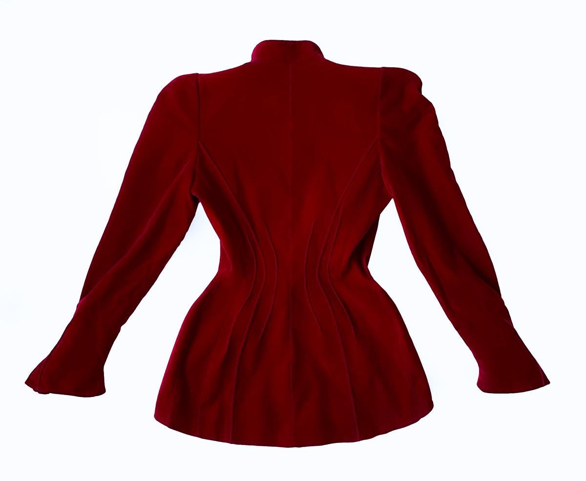 Women's Thierry Mugler Spectacular Red Velvet Crystal Star Gem Blazer Jacket 