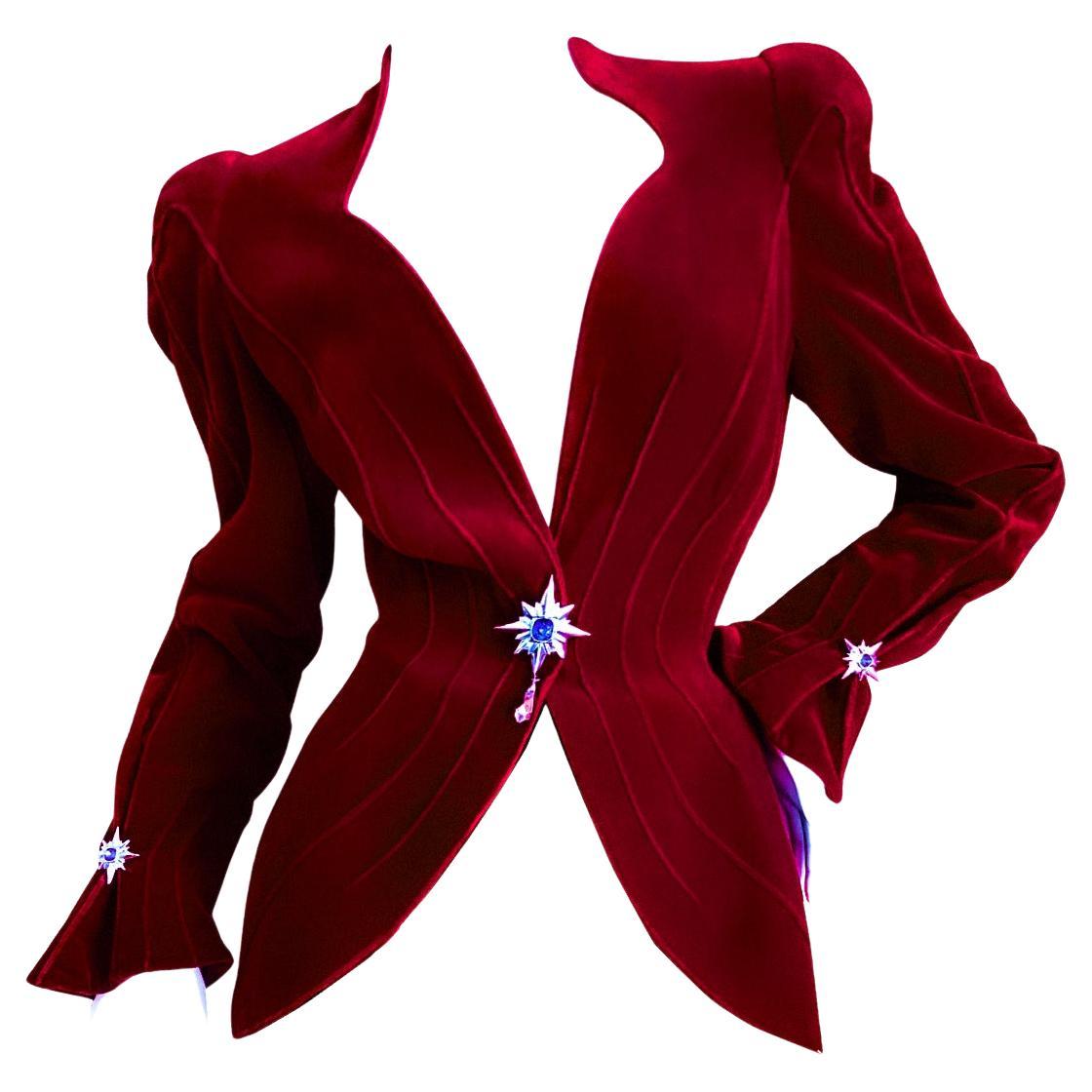 Thierry Mugler Spectacular Red Velvet Crystal Star Gem Blazer Jacket For  Sale at 1stDibs