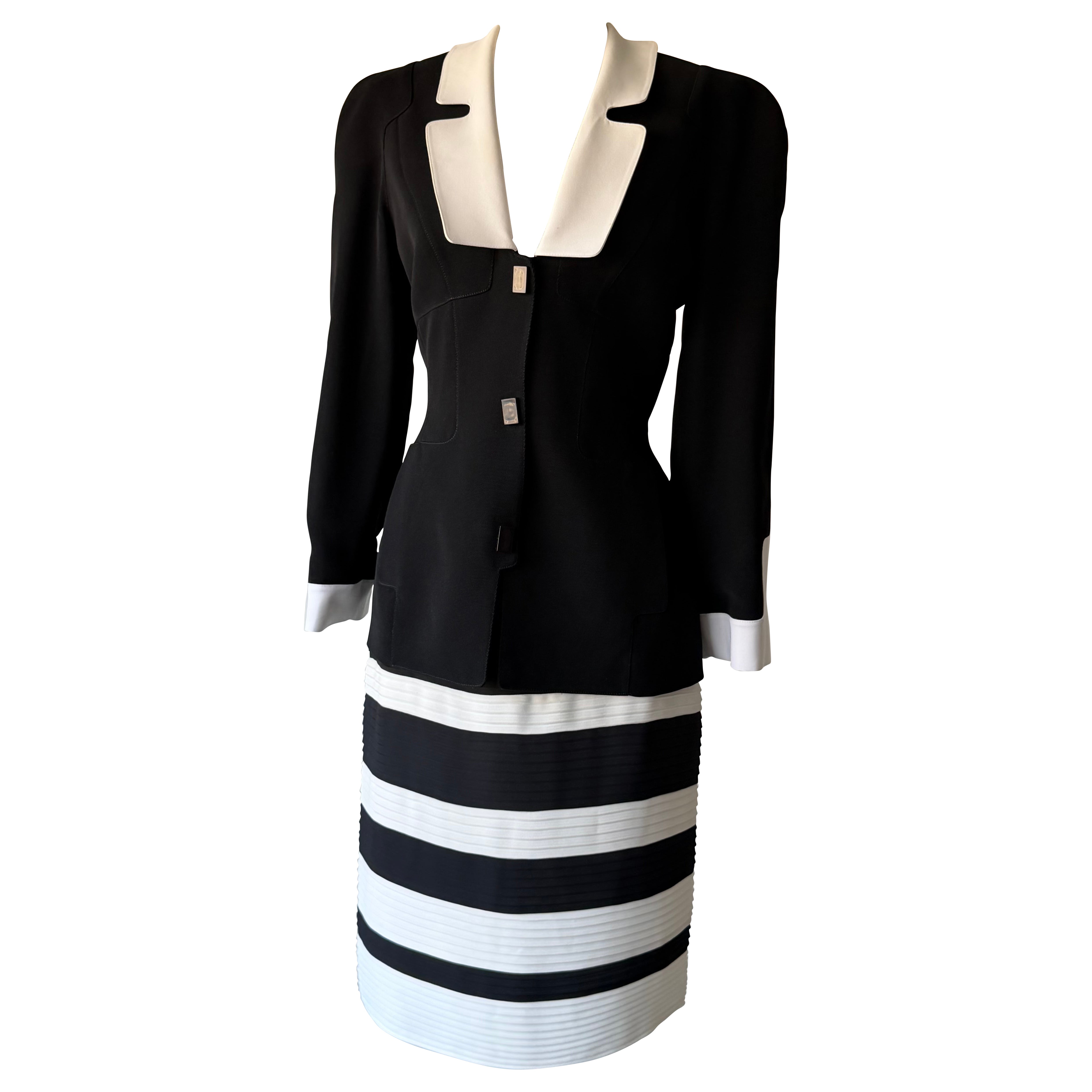 Thierry Mugler Spring Summer 1994 black and white structured skirt suit
