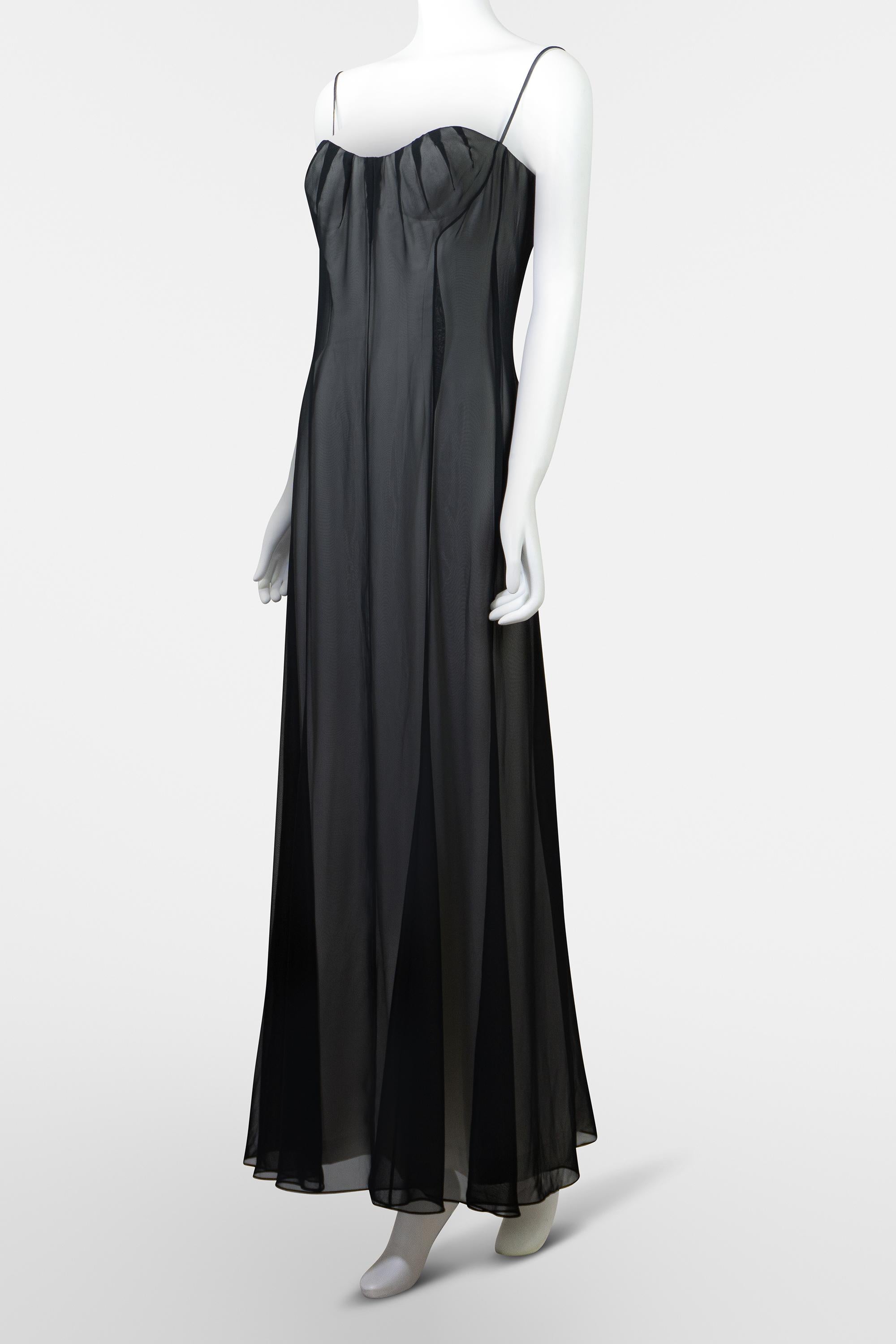 Thierry Mugler Pasarela Primavera Verano 1999 Vestido de gasa transparente Negro en venta