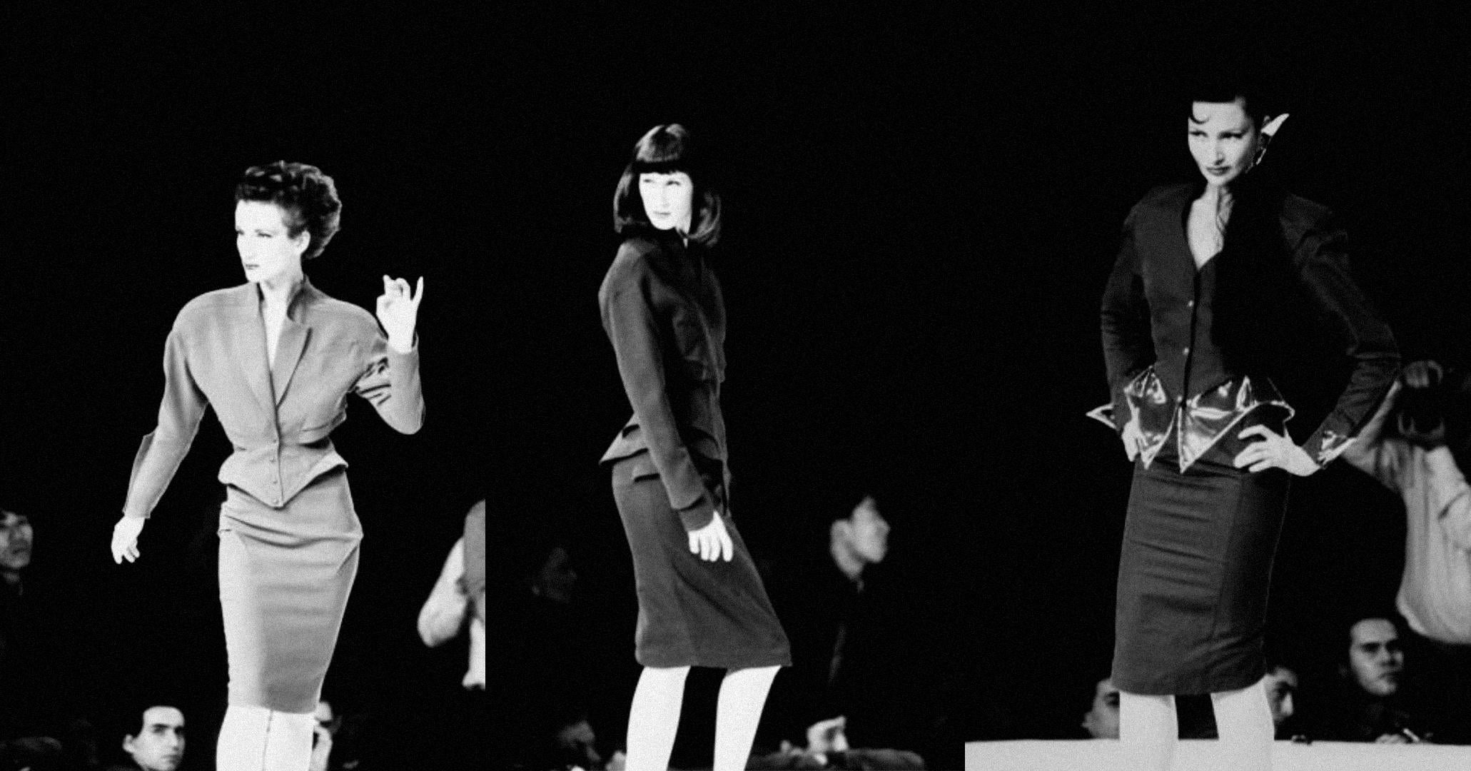 Thierry Mugler SS 1989 LES ATLANTES Conjunto Traje Falda Negro en Excelente estado para la venta en Berlin, BE