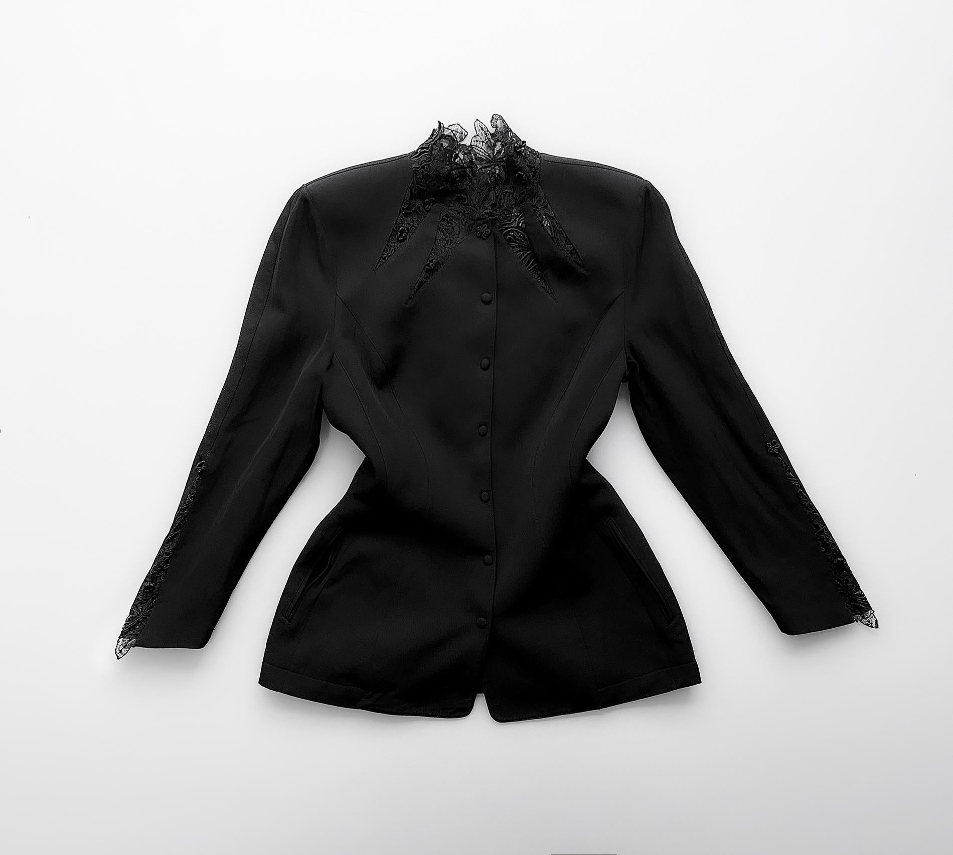 Thierry Mugler SS 1991 Sexy Black Jacket Cutout Lace For Sale 1