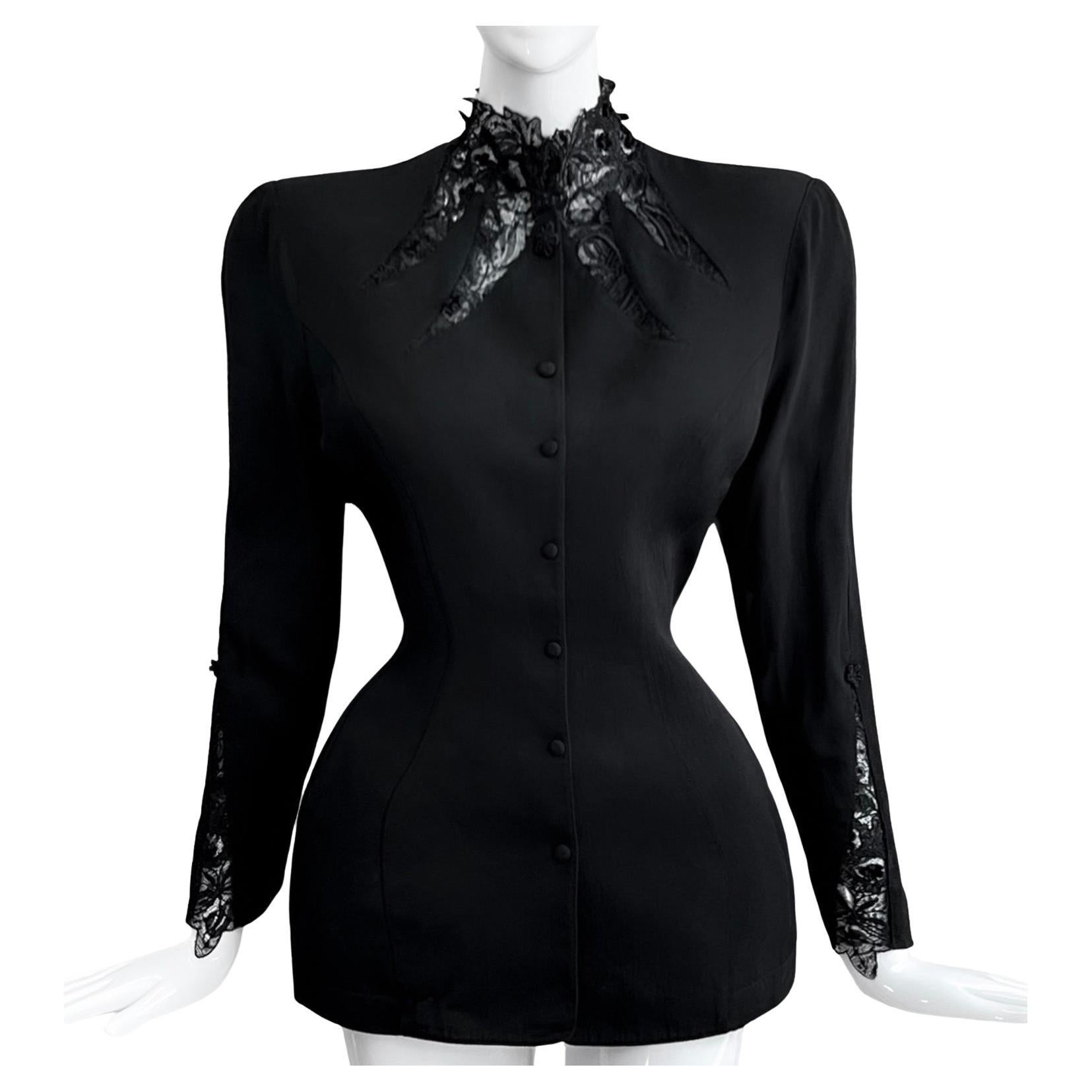 Thierry Mugler SS 1991 Sexy Black Jacket Cutout Lace