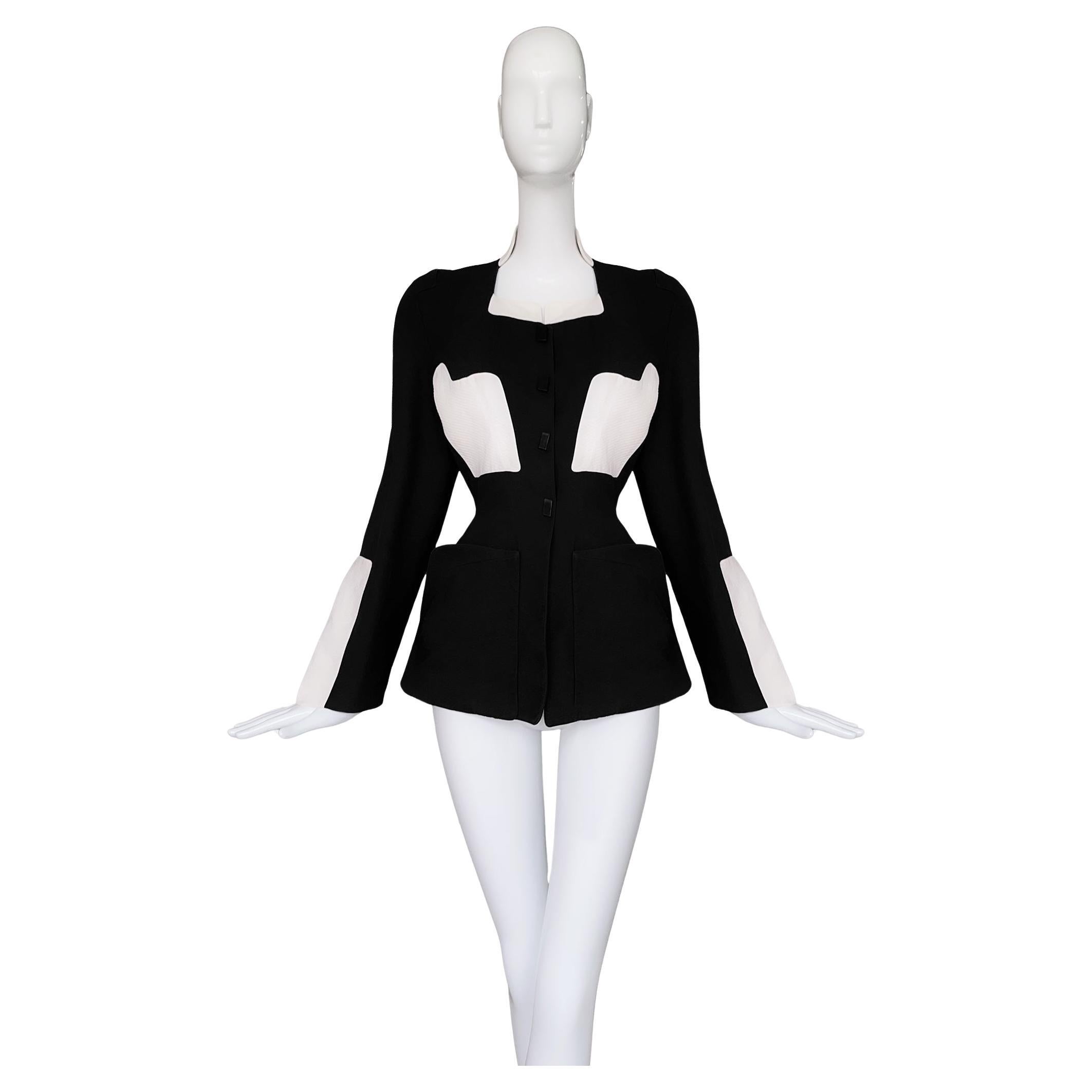 Thierry Mugler SS 1994 Rare Geometric Jacket Black White Sculptural For Sale