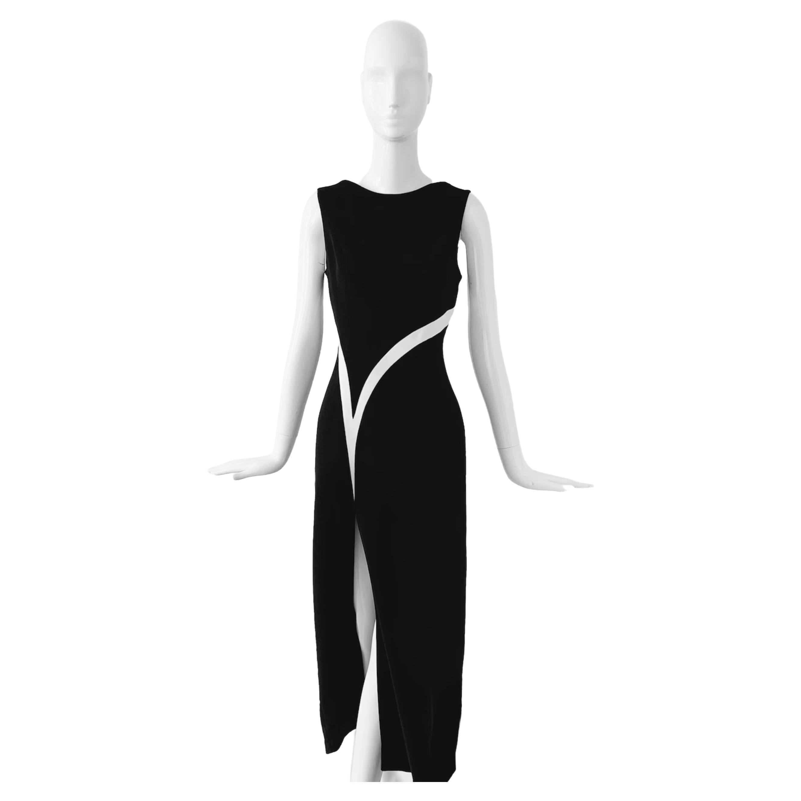 Thierry Mugler SS 1999 Evening Dress Vintage Designer Black White Avant Garde