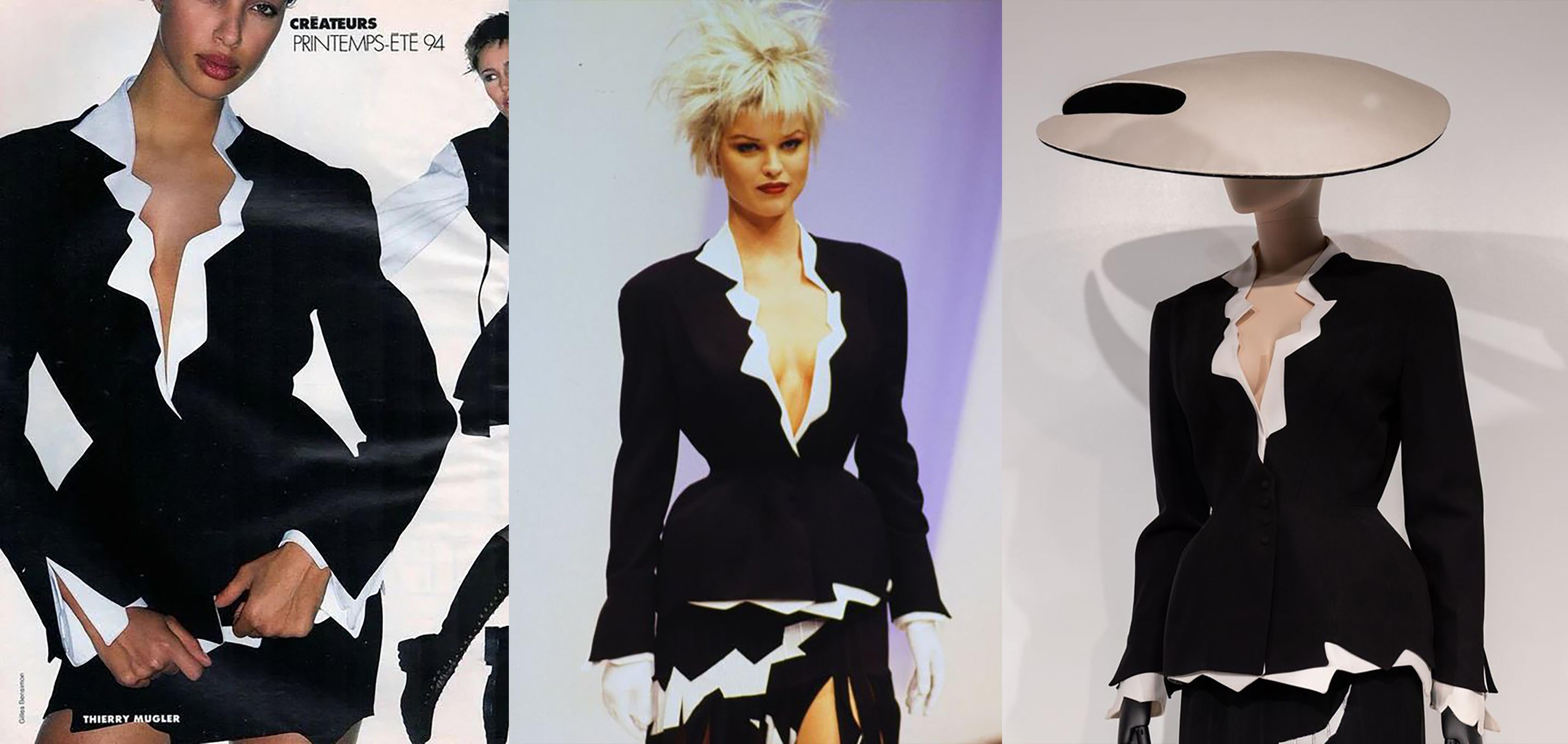 Thierry Mugler SS1994 Archival Iconic Runway Suit Sculptural ZigZag Jacket Skirt For Sale 3