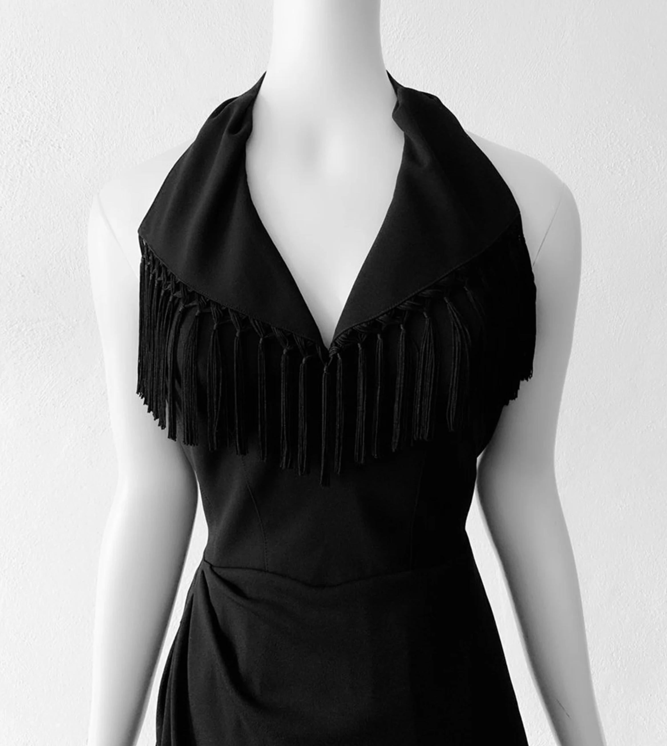 Women's Thierry Mugler SS1997 Gorgeous Black Evening Dress Fringe Elegant Vintage 90s  For Sale