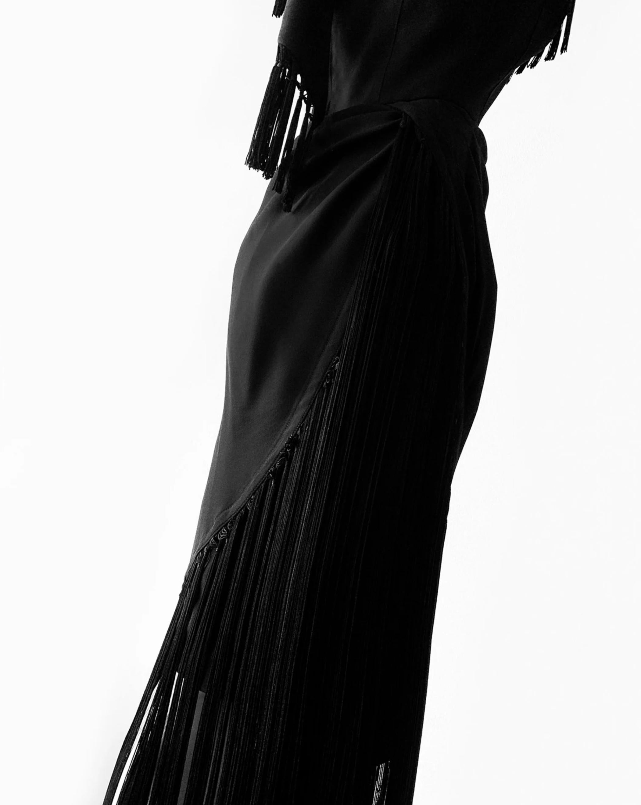 Thierry Mugler SS1997 Gorgeous Black Evening Dress Fringe Elegant Vintage 90s  For Sale 1