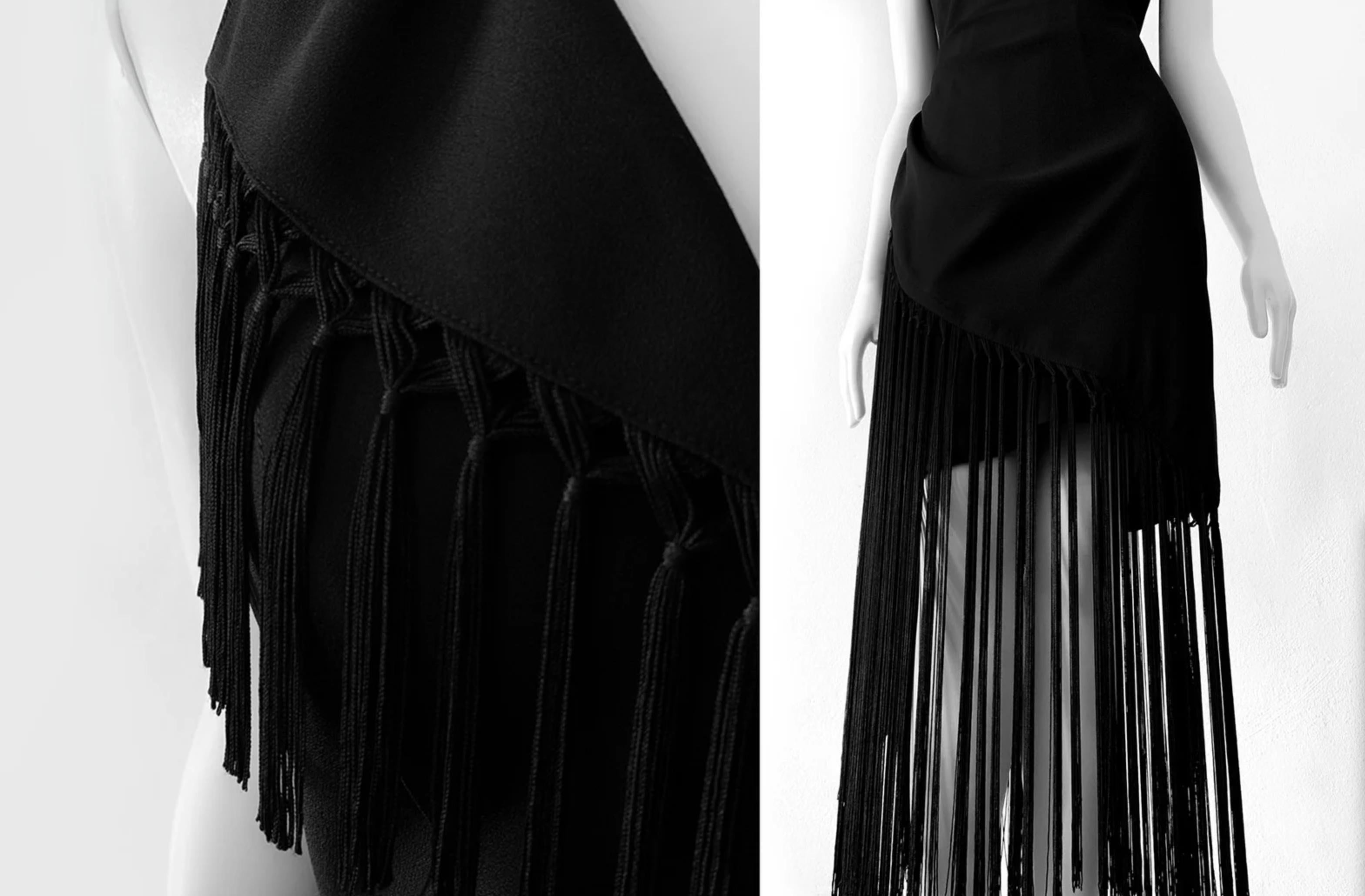 Thierry Mugler SS1997 Gorgeous Black Evening Dress Fringe Elegant Vintage 90s  For Sale 2
