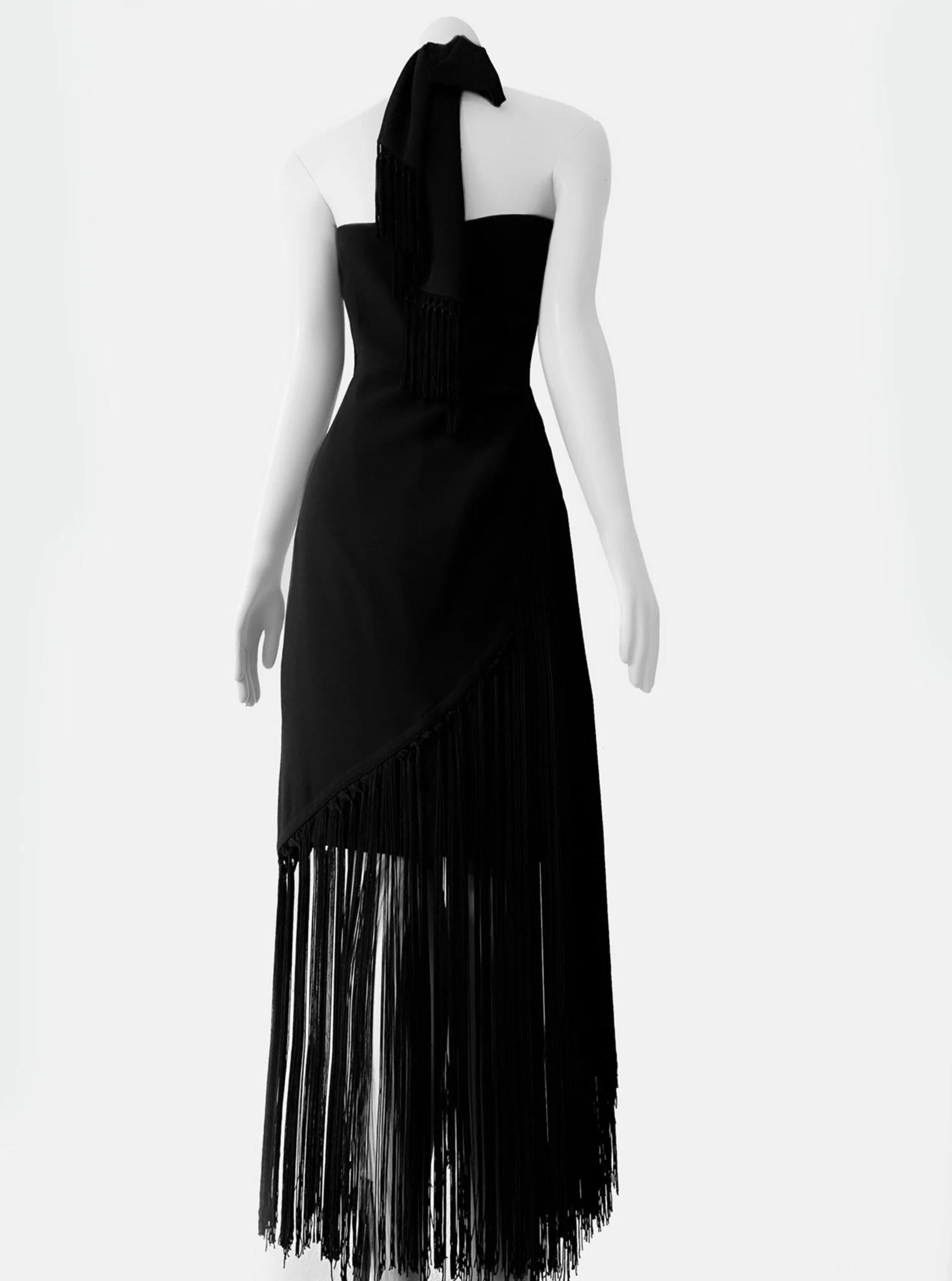 Thierry Mugler F/S 1997 Wunderschönes schwarzes Abendkleid mit Fransen Elegant Vintage 90er  im Angebot 1