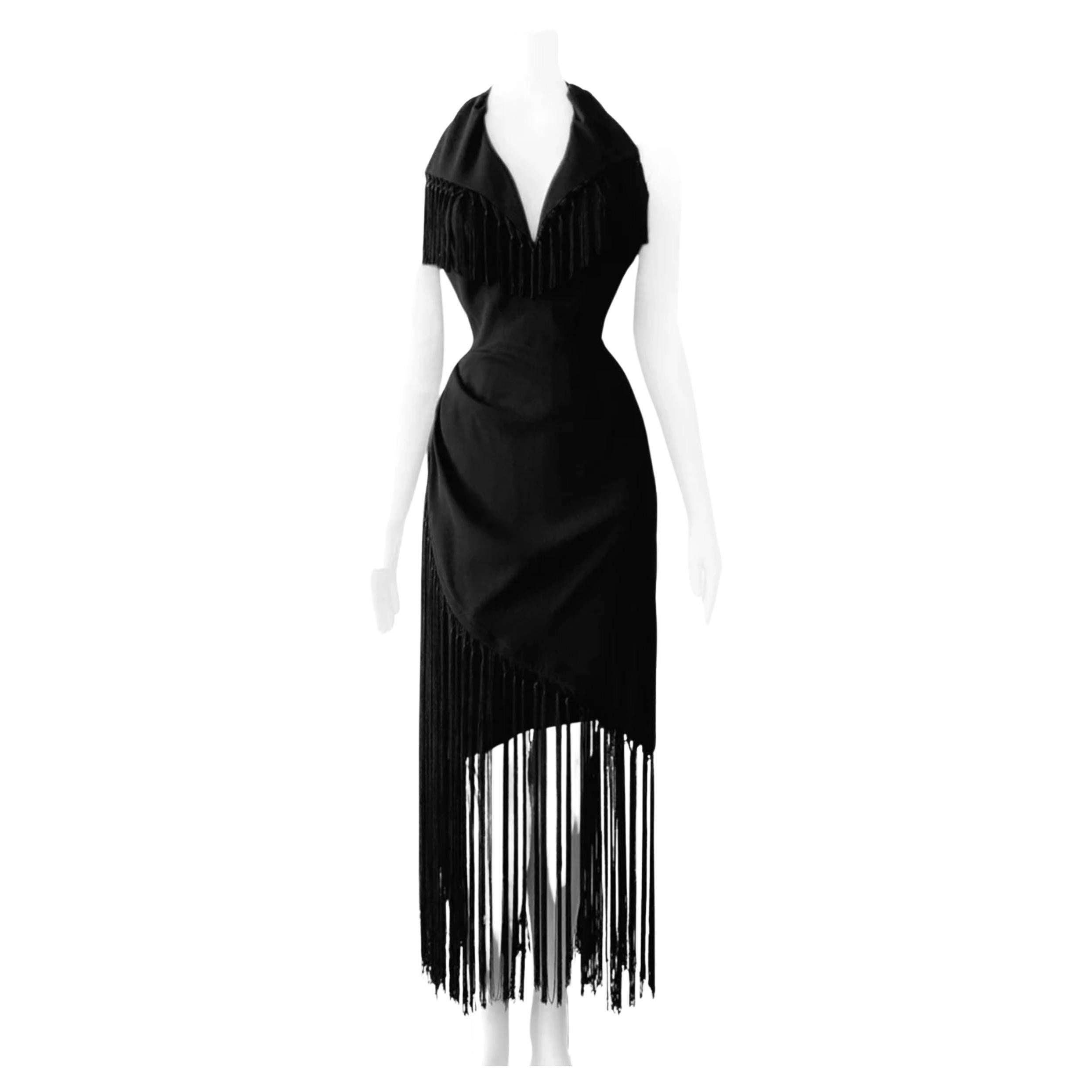 Thierry Mugler SS1997 Gorgeous Black Evening Dress Fringe Elegant Vintage 90s  For Sale