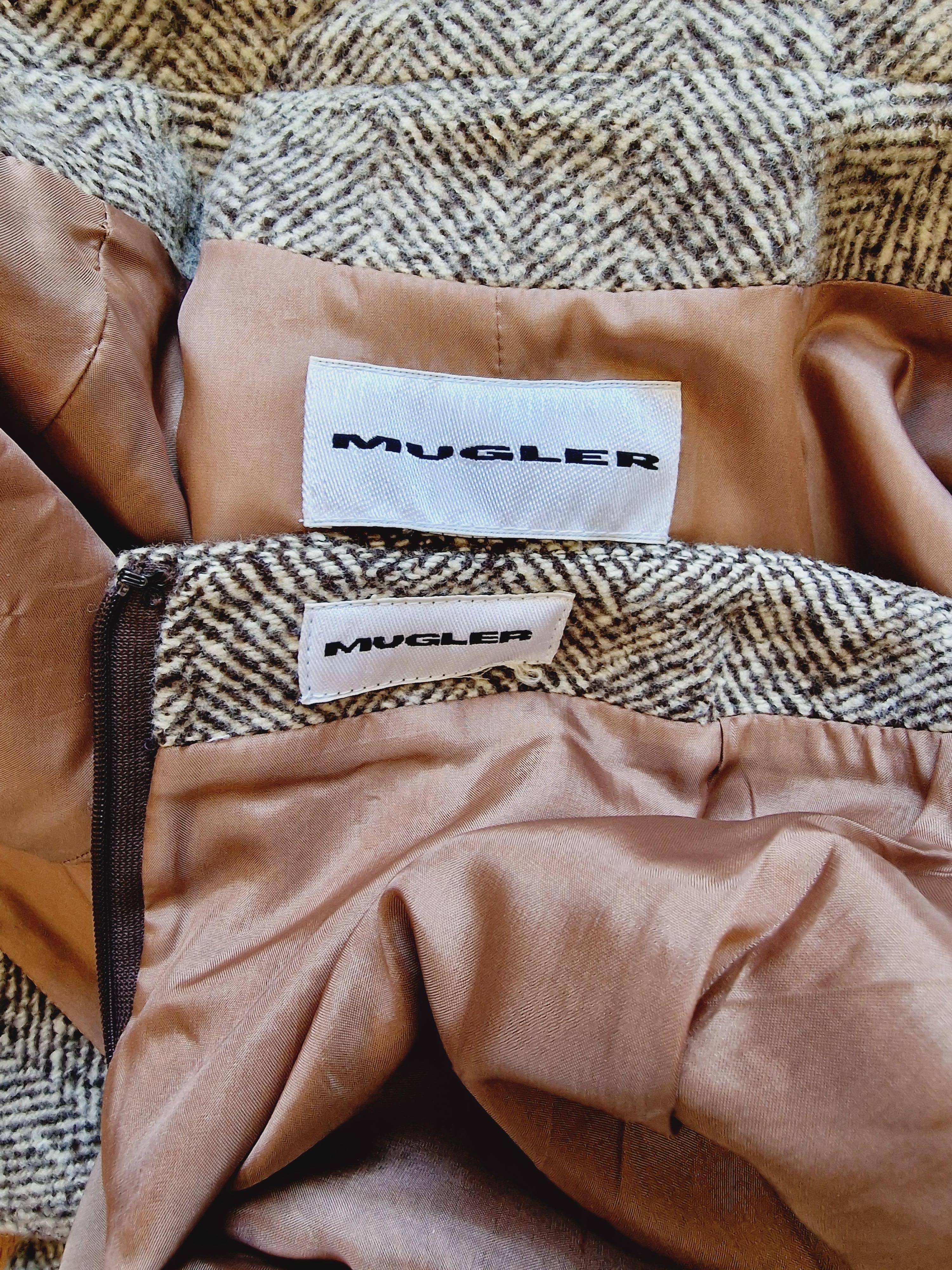 Thierry Mugler Star Gray Wasp Waist Couture XL Dress Ensemble Blazer Skirt Suit For Sale 8