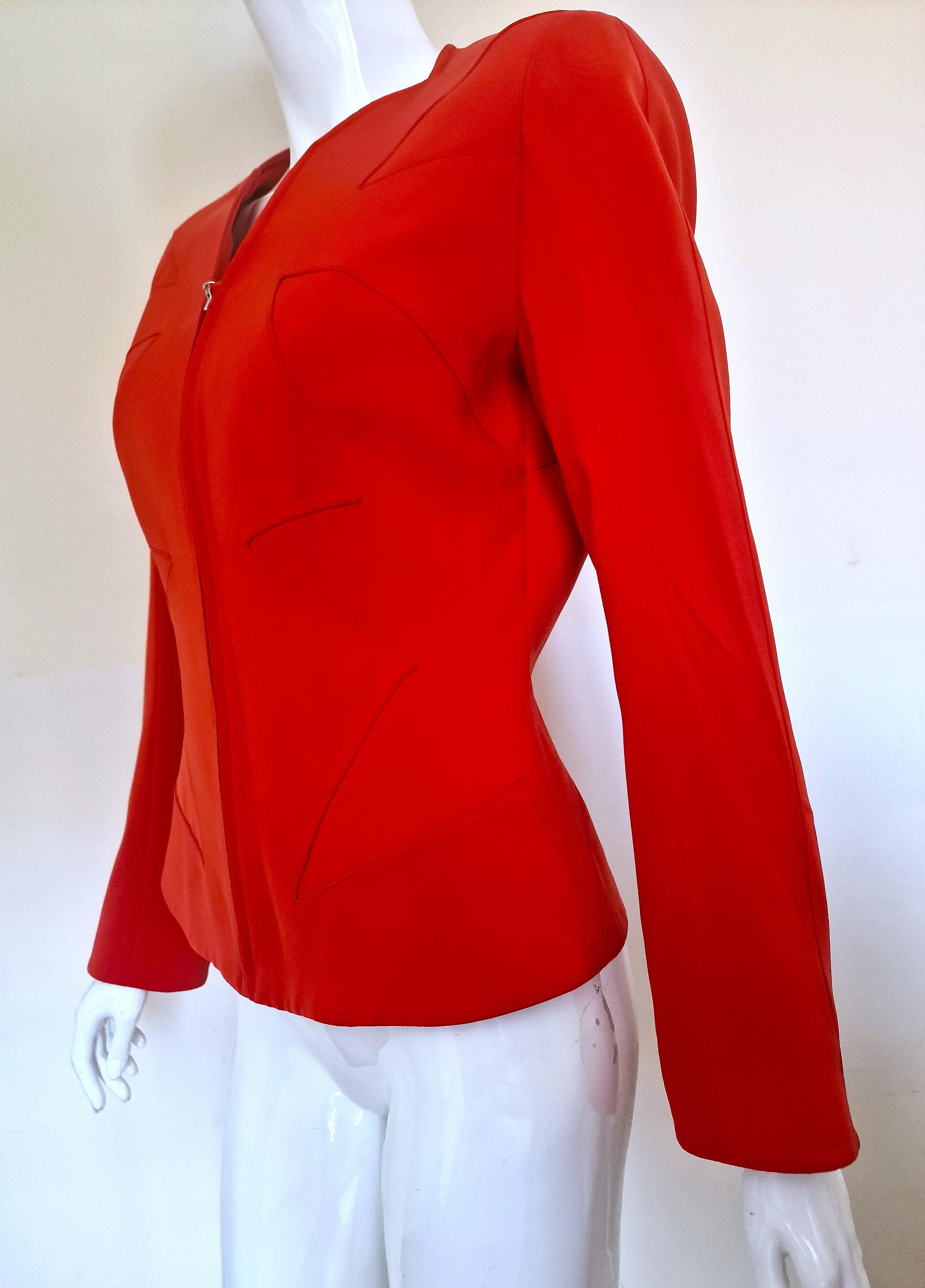 Rouge Thierry Mugler Star Shadow Waist Bee Red Medium Vintage Coat Blazer Jacket en vente