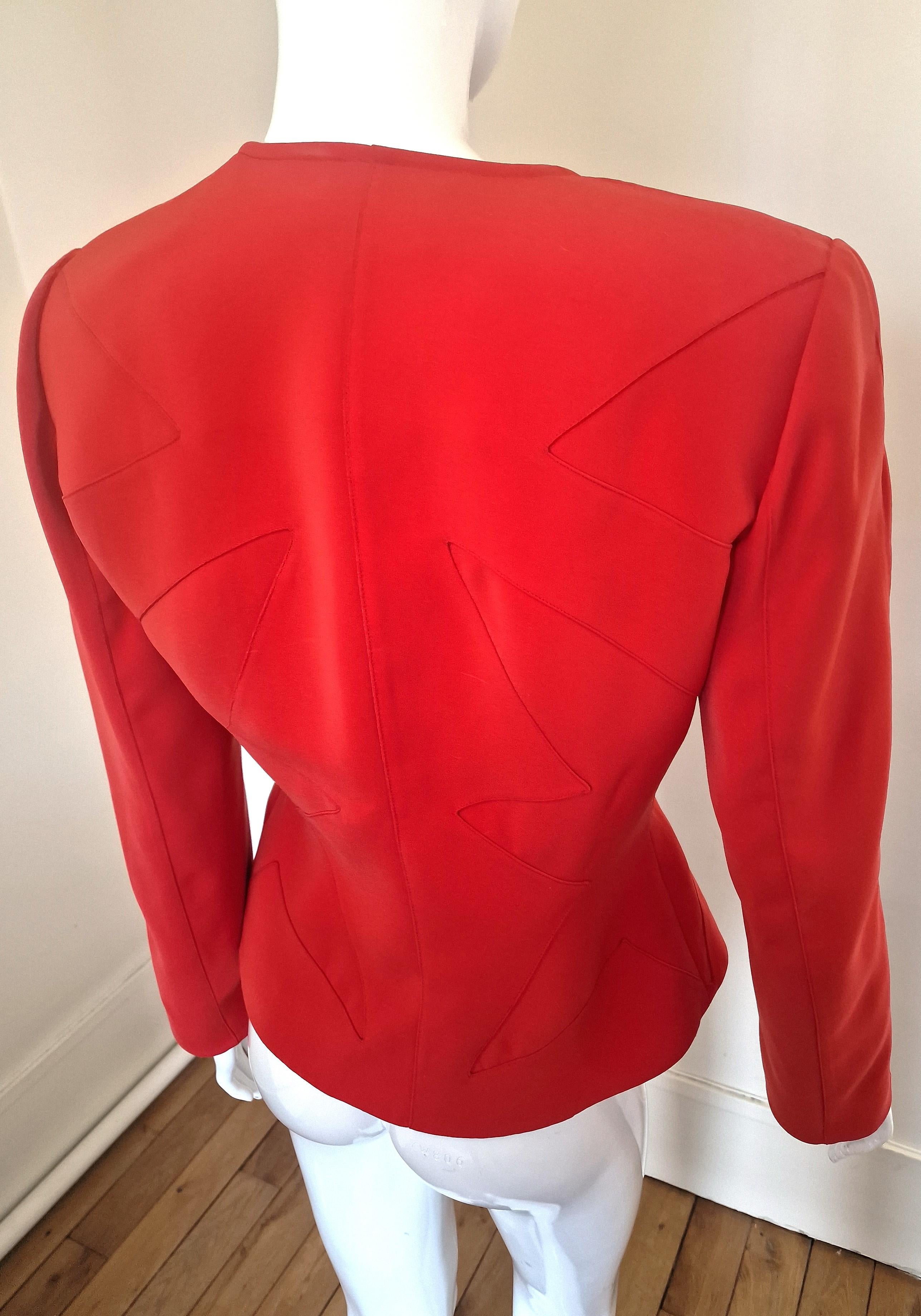 Women's Thierry Mugler Star Shadow Waist Bee Red Medium Vintage Coat Blazer Jacket For Sale