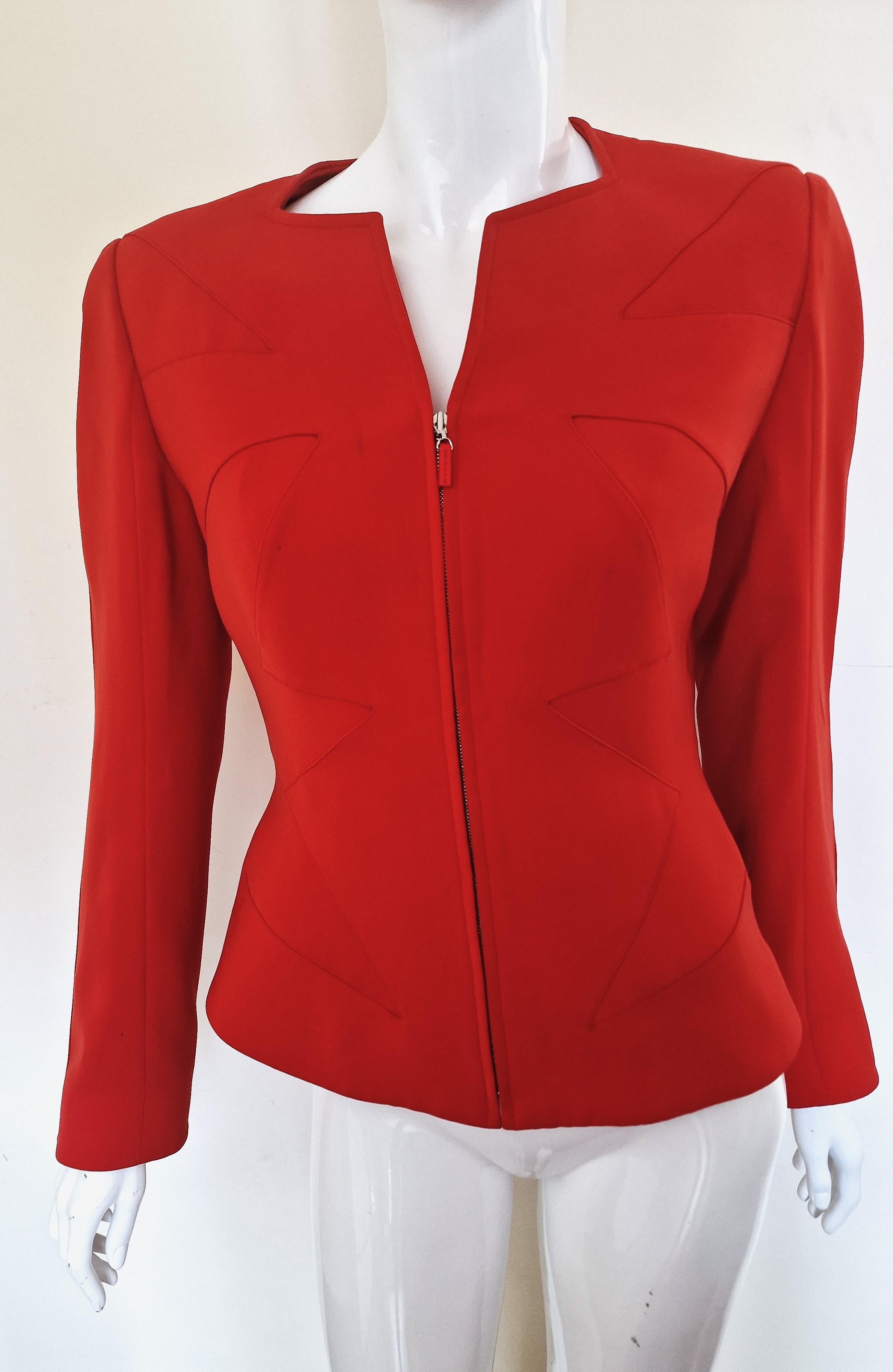 Thierry Mugler Star Shadow Waist Bee Red Medium Vintage Coat Blazer Jacket For Sale 1