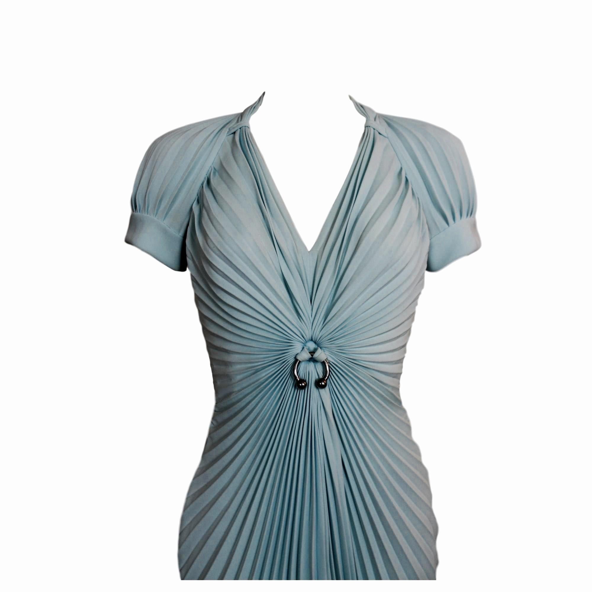 Gray Thierry Mugler Starburst Pleated Dress For Sale