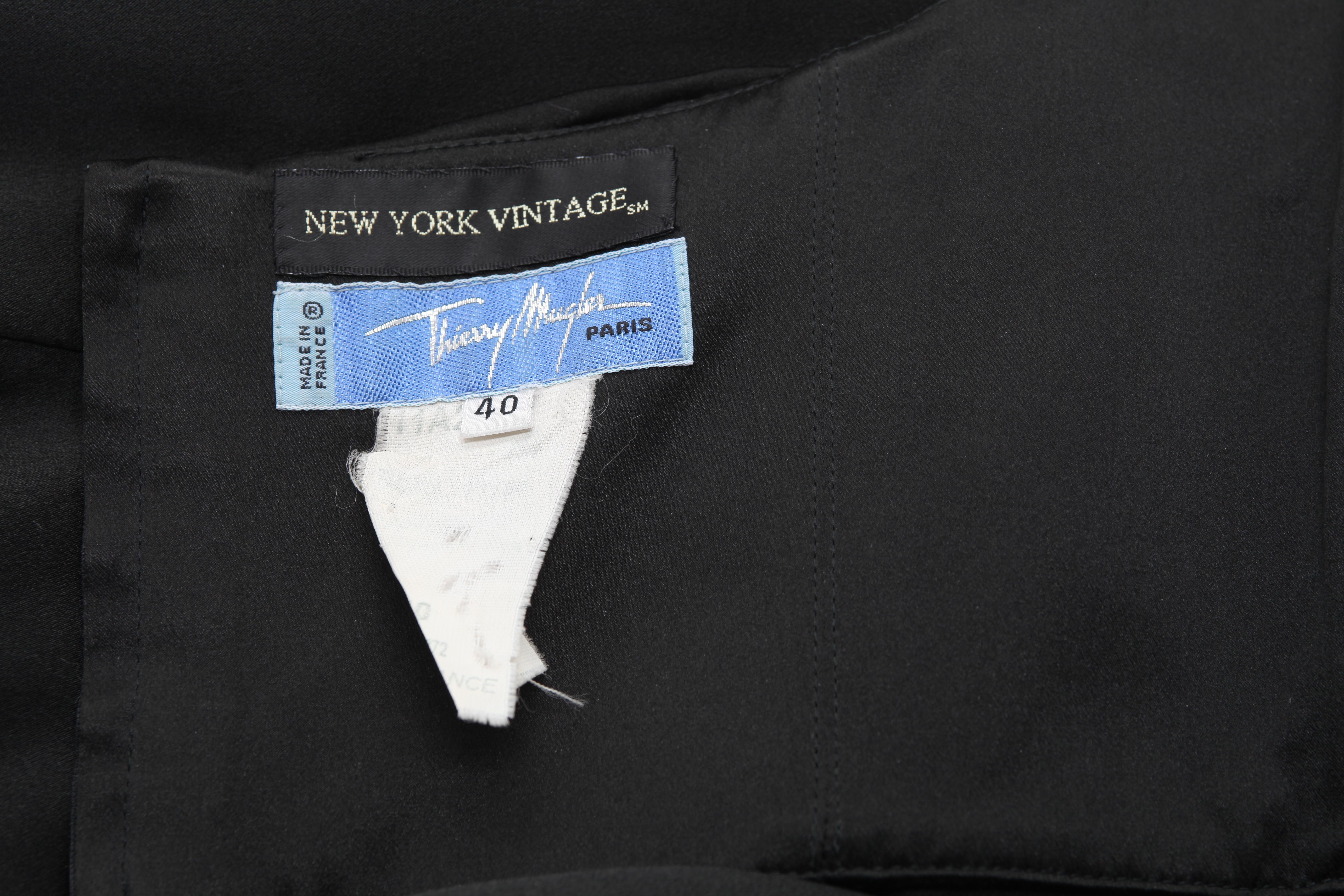 Thierry Mugler Trägerloses schwarzes Satinkleid, ca. 1980er Jahre im Zustand „Gut“ im Angebot in New York, NY