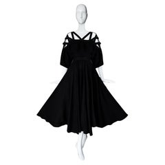 Thierry Mugler Stunning Rare Archival Black Linen Goddess Dress SS 1982