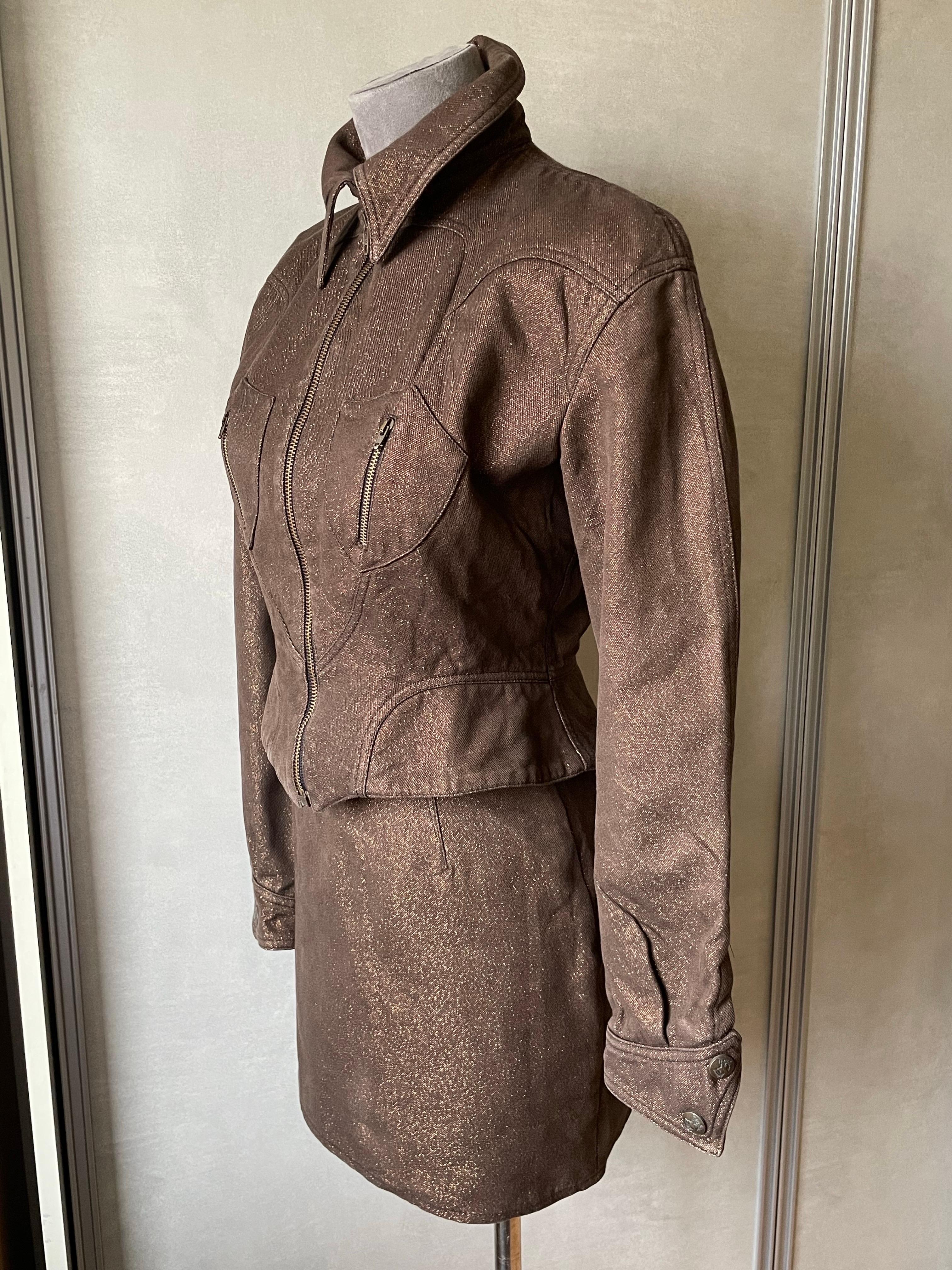 Gris Thierry Mugler suit Jacket and skirt vintage en vente